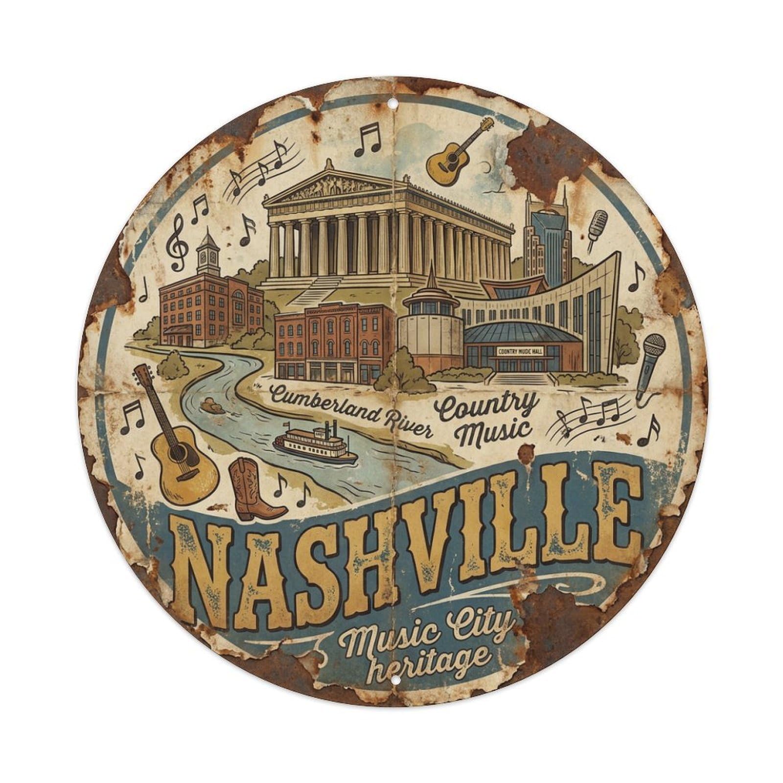 Travel Vintage USA Nashville Metal Tin Sign