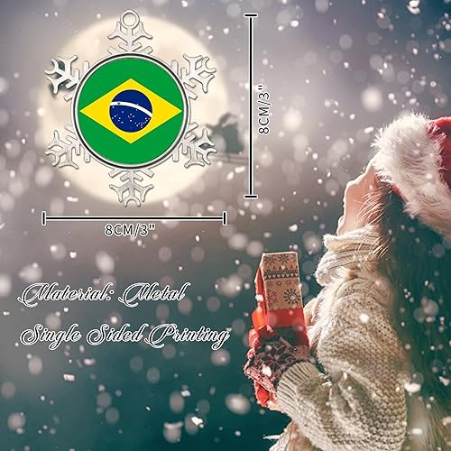 Miniatura 2 de Adornos de Navidad de Brasil para árbol bandera de Brasil copo de nieve adornos de metal colgantes para árbol de Navidad bandera nacional recuerdo