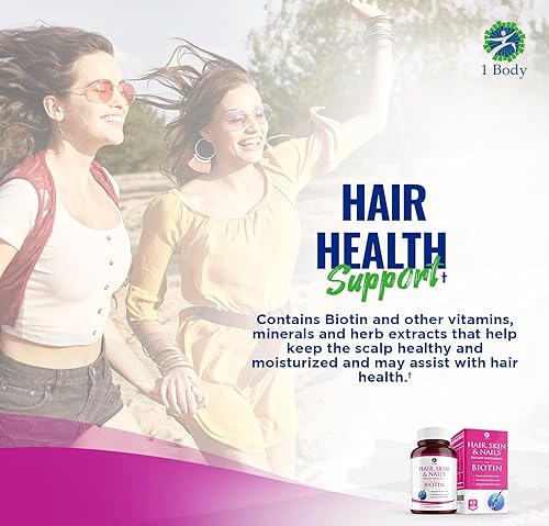 Miniatura 6 de Paquete de 2 vitaminas para el cabello, la piel y las uñas, cada botella contiene biotina para hacer que tu cabello crezca y brille con otras 25