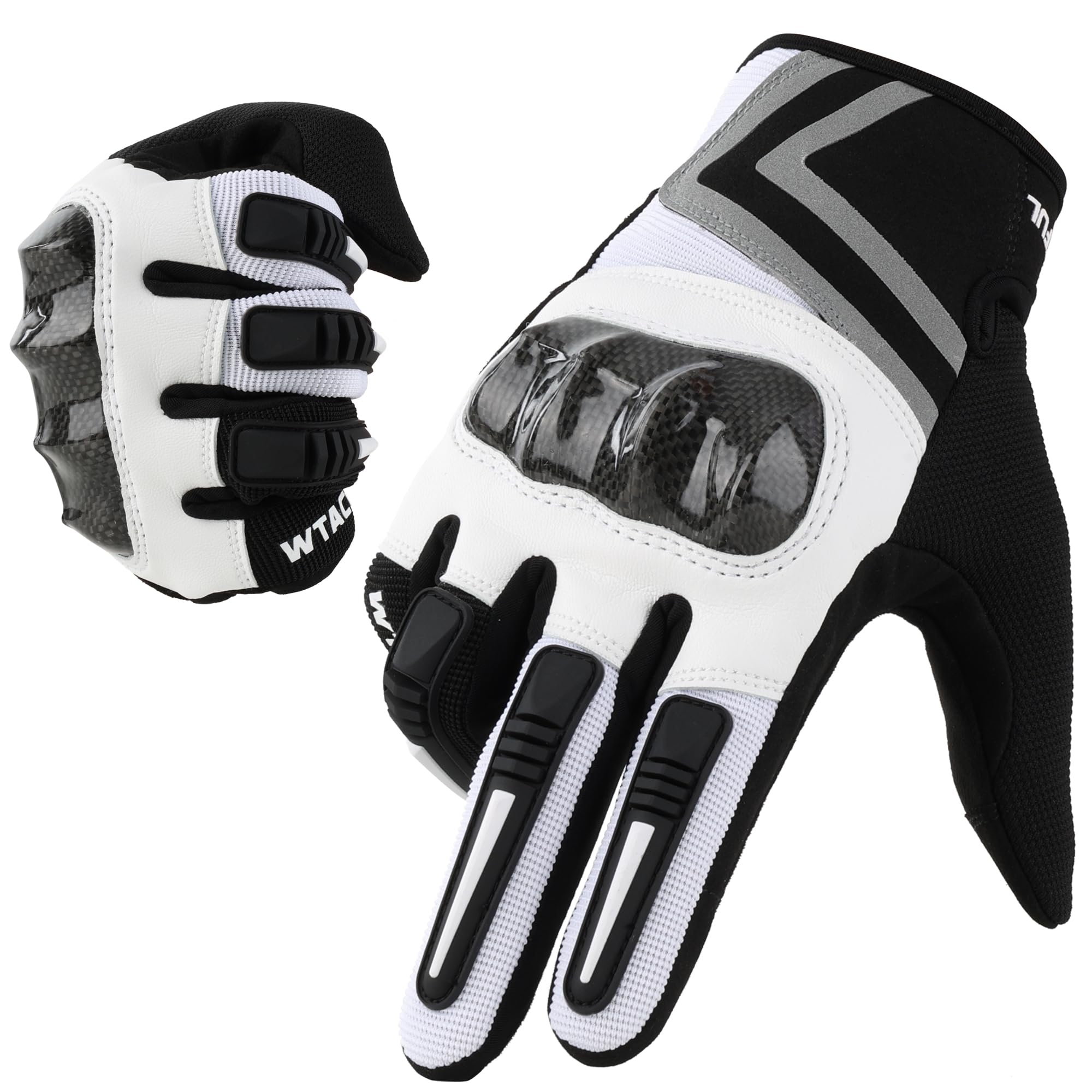 WTACTFUL Motorcycle Gloves for Men Women, Dirt Bike Gloves Full Finger Touchscreen Breathable for Riding Motocross Road Racing Cycling Mountain Bike Bicycle Off-Road MTB ATV Summer White L