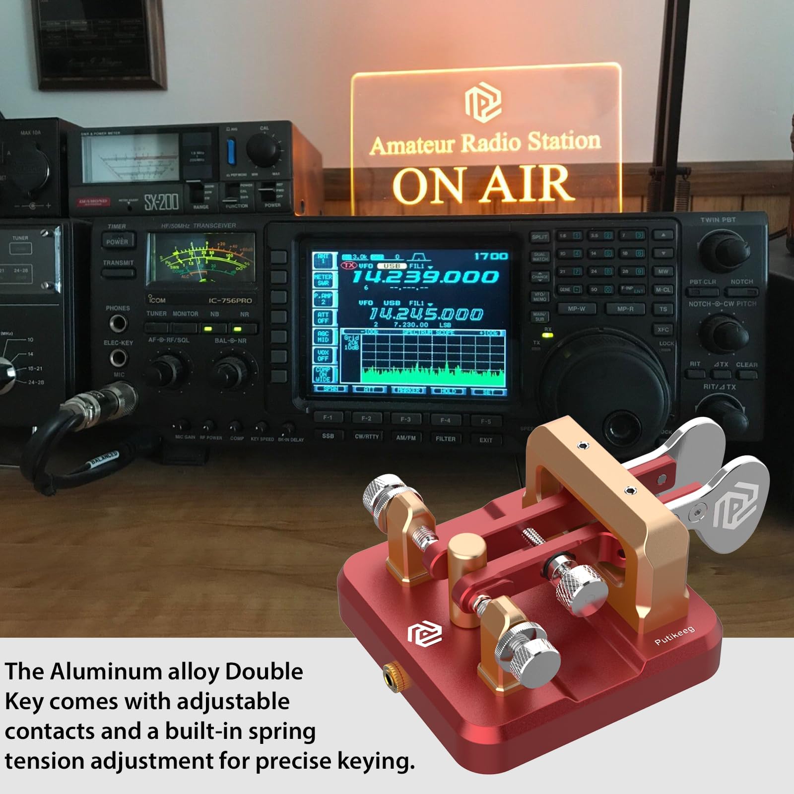 CW Key Automatic Morse - Morse Code Keyer Morse Telegraph Key Lambic Double Paddle Morse Code Key Lega di Alluminio CW Morse Code Key Base Quadrata - Rosso Oro