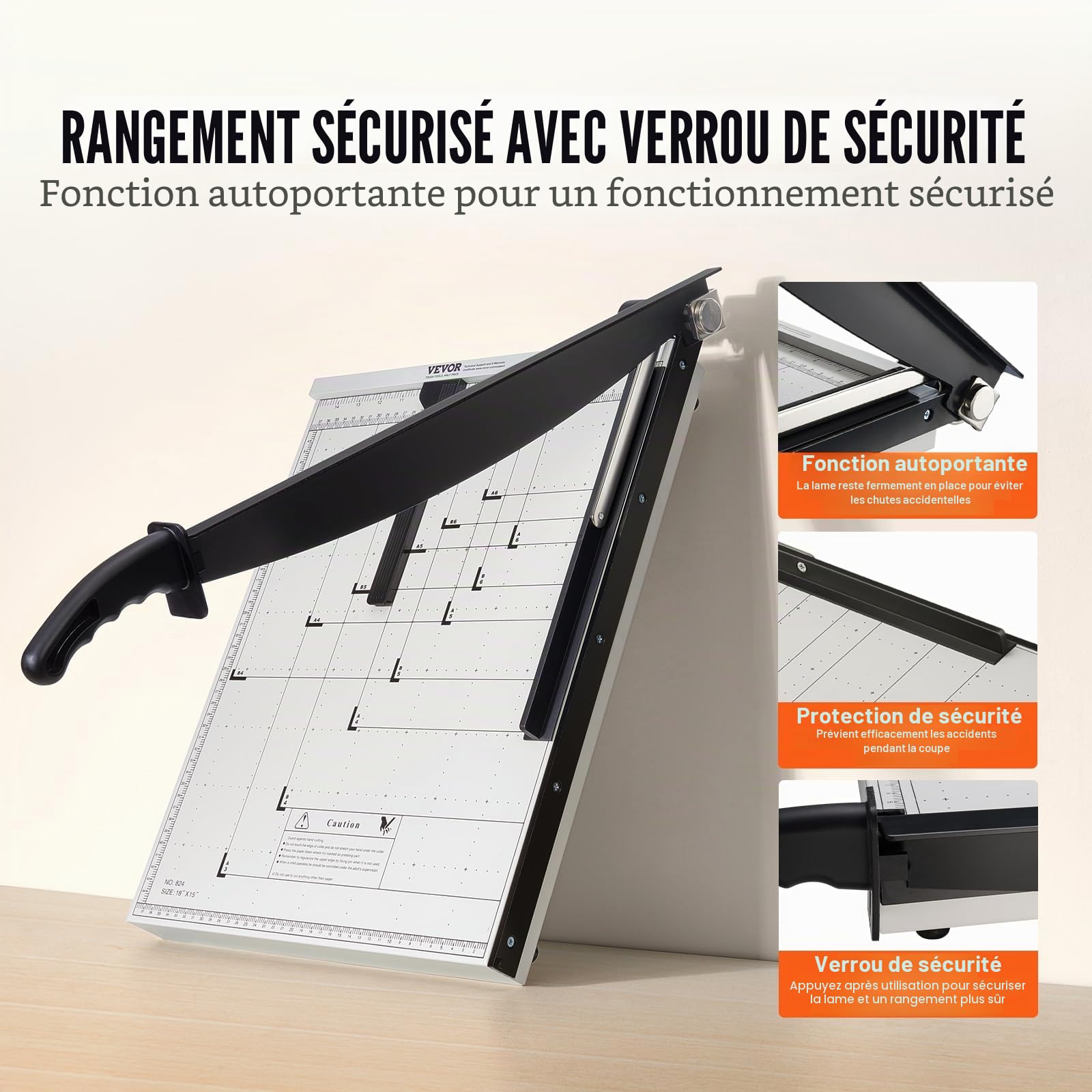 VEVOR Guillotine Papier A3 Coupe 15 Feuilles 45,7 cm avec Dispositif de Sécurité