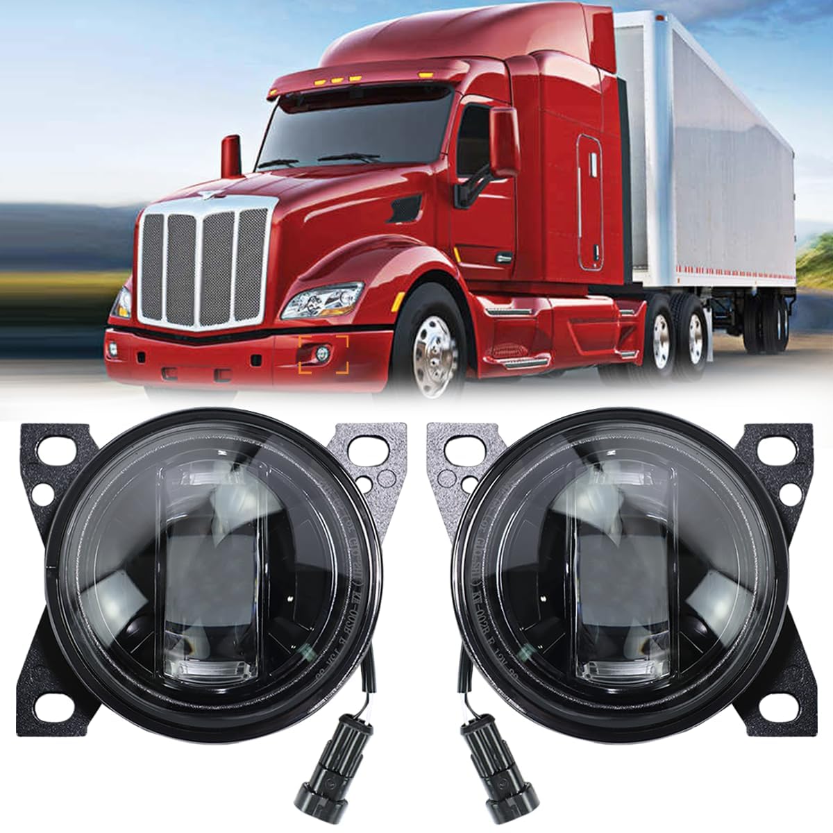Photo 1 of Hpdmauto Fog Lights Assembly LED fit for Peterbilt 579(2013-2022), Peterbilt 587(2013-2022), Kenworth T660(2013-2021) Fog Lamp Driver and Passenger Side Semi Truck (Black)