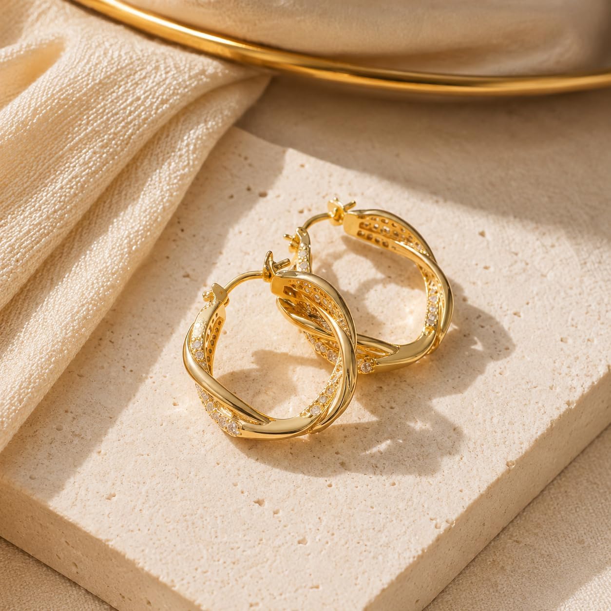 Gold Hoop Earrings 14K Gold Earring for Women Twisted Design Elegant Lightweight Hoops Jewelry Gifts for Women 25mm