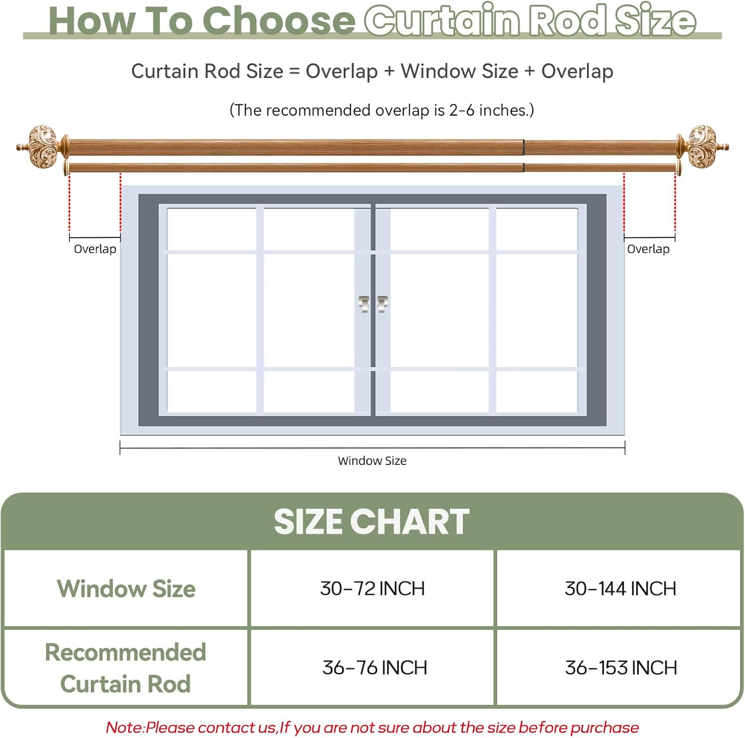 Double Curtain Rods for Windows 36 to 72 Inches, 1 Inch Diameter Heavy-duty Adjustable Double Curtain Rods, With Victorian Decorative Finials for Bedrooms and Living Rooms.Wood