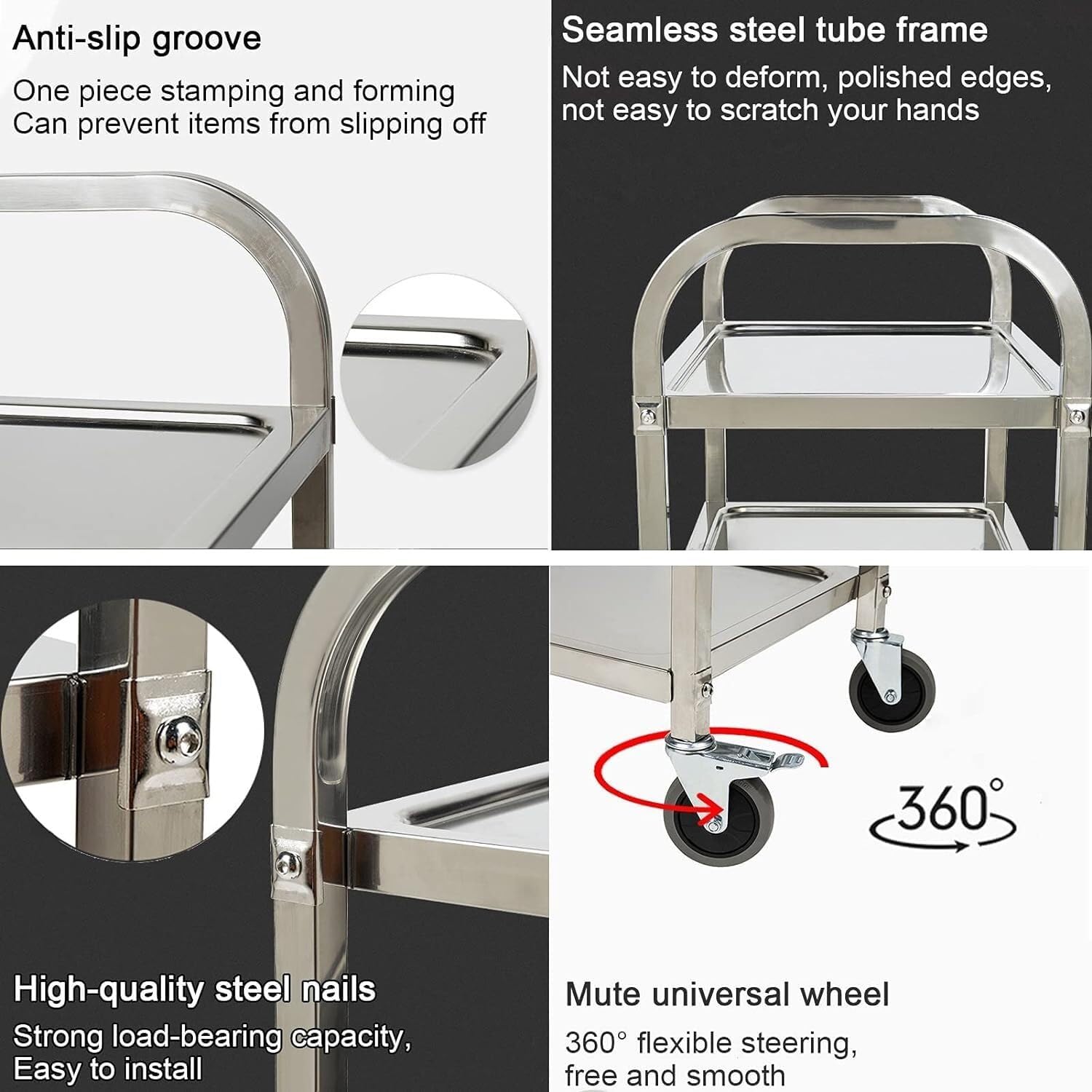 Chariot De Service Détachable en Acier Inoxydable avec Roues Verrouillables, Chariot Utilitaire Polyvalent pour La Cuisine, L'Hôtellerie Et La Restauration, Petit Modèle À 3 Niveaux