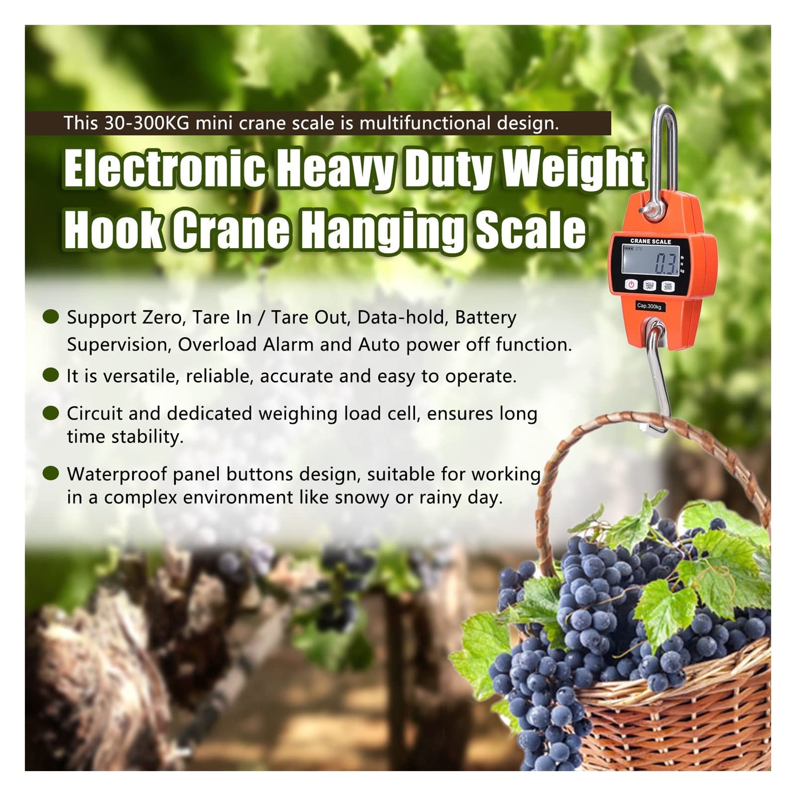 Mini LCD Digital 30-300kg Przenośny przemysłowy elektroniczny Heavy Duty Weight Hook Crane Hanging-scale,Precyzyjne Ważenie