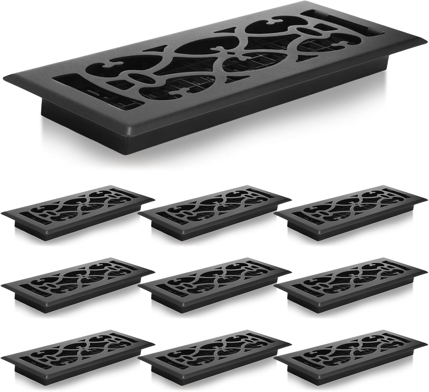 Tuanse 10 Pack 4 × 12 Inch Black Floor Vent Covers Heavy Duty Walkable Steel Floor Registers Easy Adjust Air Flow Direction Grilles Decorative Registers Covers Decoration for Home Air Vents Black 4 × 12 Inch