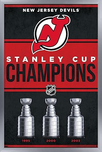 Trends International NHL New Jersey Devils - Póster de pared de Champions 23, 22.37 x 34.00 pulgadas, versión enmarcada plateada