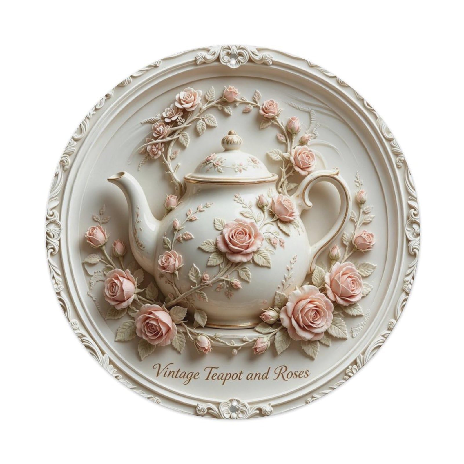 Vintage Teapot And Roses Metal Tin Sign Plaque
