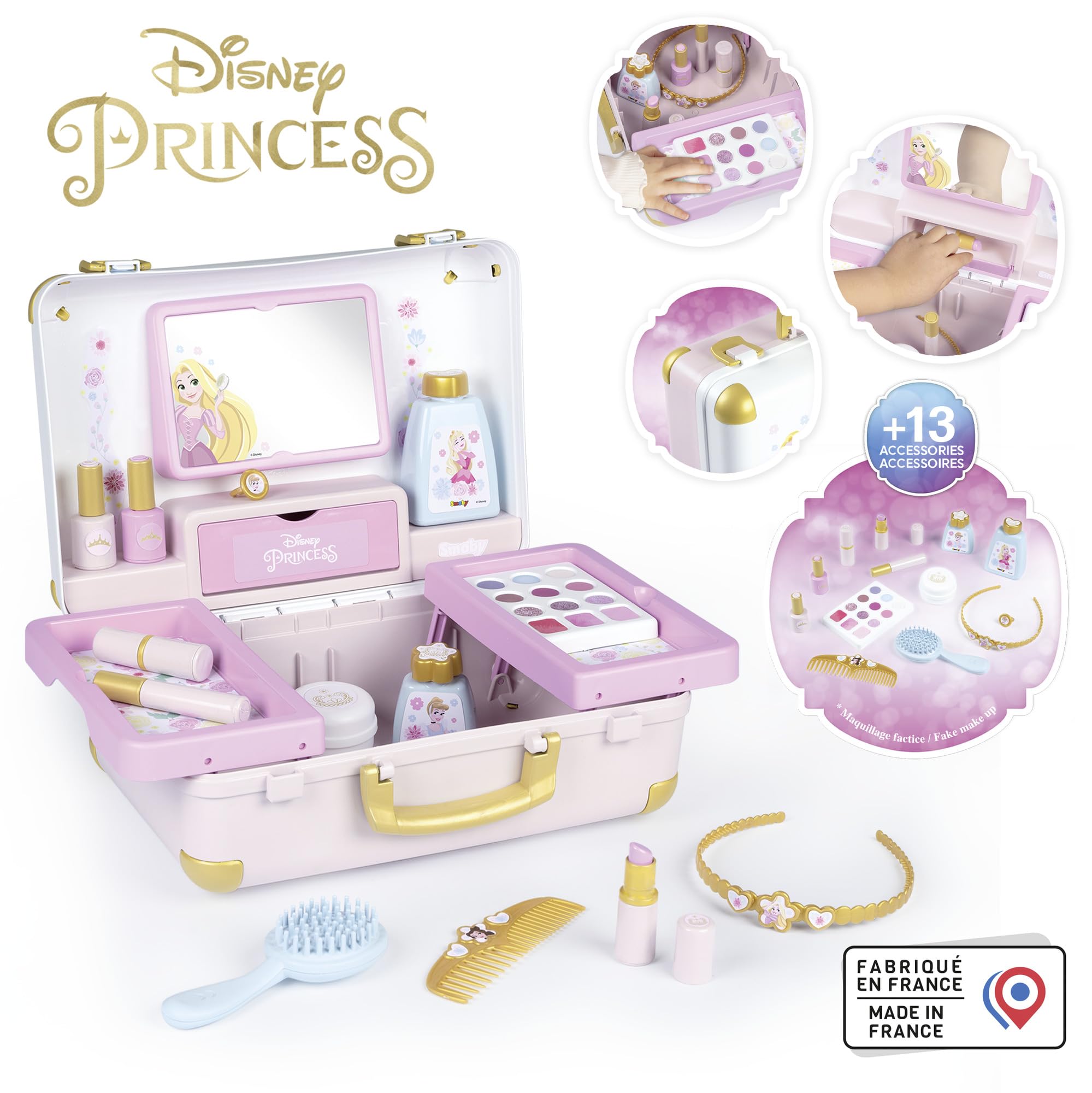 Smoby - Disney Princess Beauty Vanity, 7600320165, +3 anni, 13 accessori, trucchi giocattolo non utilizzabili