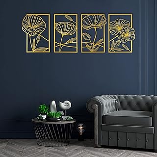 ESTART 4 Pieces Metal Lotus Wall Decor Abstract Floral Aesthetic Splicin...