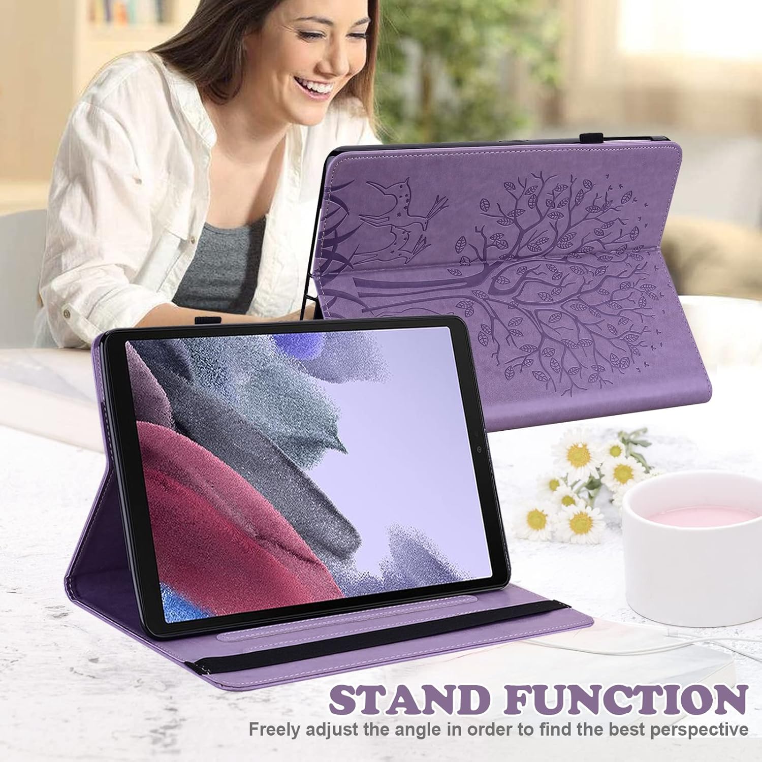 Case for Samsung Galaxy Tab A 10.1 2019,Embossed Design Tree Deer PU Leather Folio Flip Stand Smart Case with Elastic Band for Galaxy Tab A 10.1" Tablet 2019 (SM-T510/T515/T517) - Purple