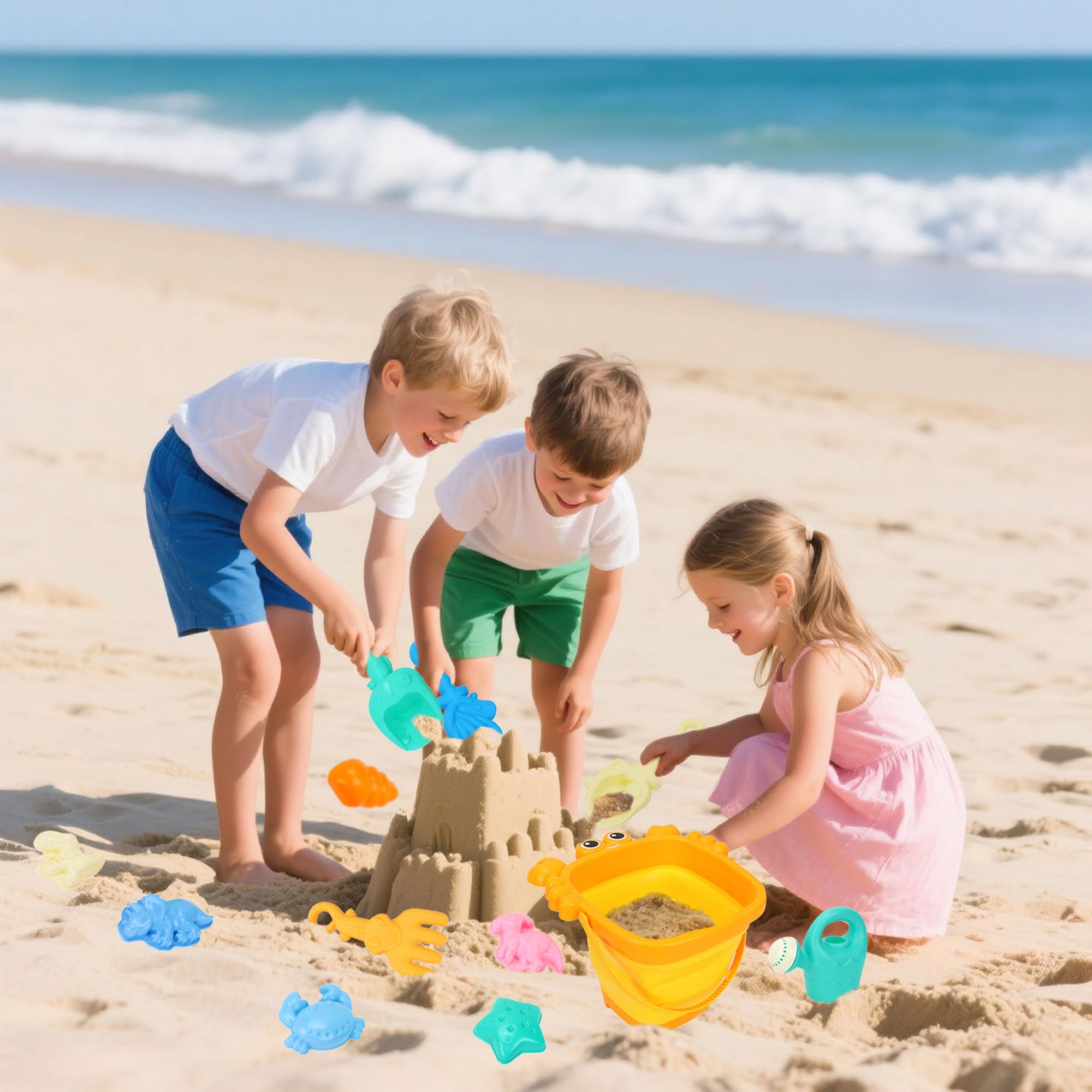Beach Toys Set for Kids Sand Bucket Spade Beach Set Kids Play Sand Toy Shovels Sea Animal Soft Molds Outdoor Toys for Beach Party Supplies - Image 3
