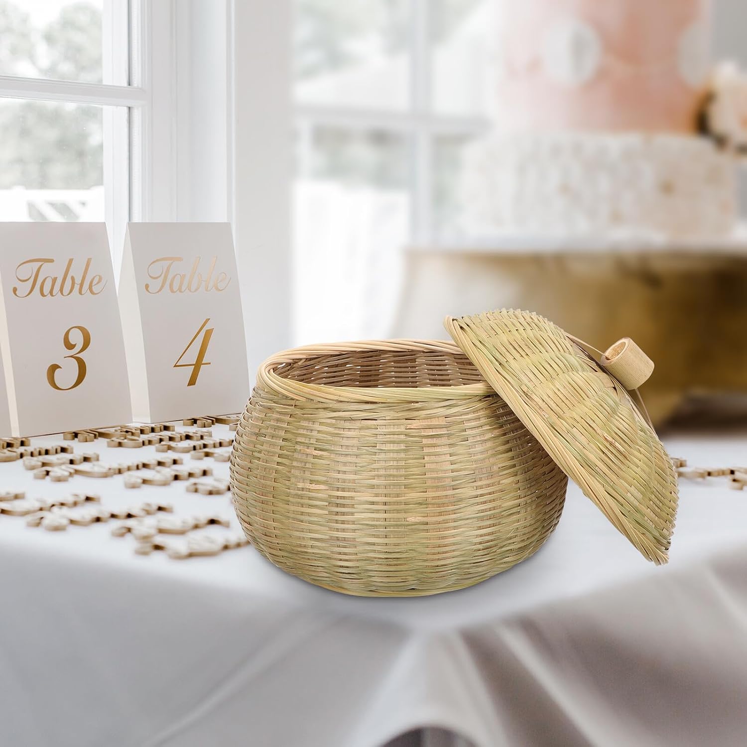 Halloween Bamboo Basket with Cover round Egg Storage Holder image 4