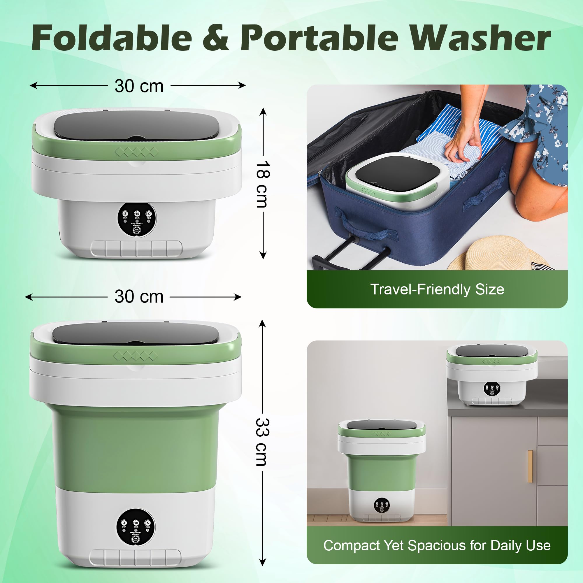 16L Portable Washing Machine - Deep Cleaning Collapsible Mini Washer Small Washing Machine with Spin Basket 3 Wash Modes Timer - Portable Clothes Washer for Travel Apartment Camping Dorm Hotel Home — view 7