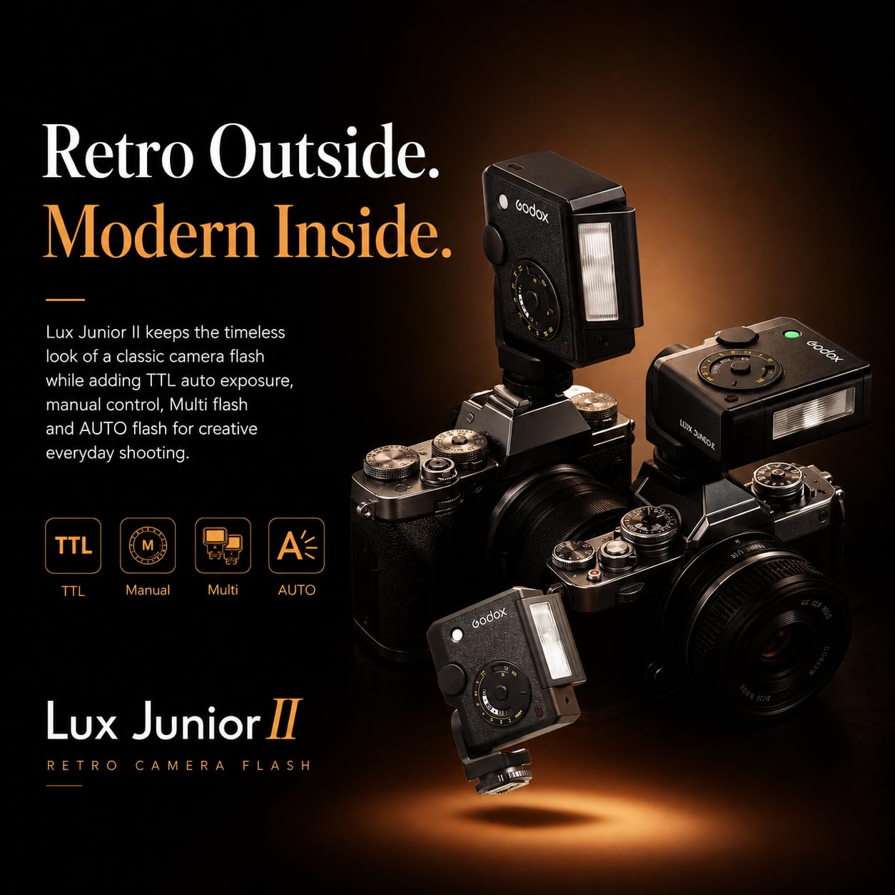 Godox Lux Junior II Retro Blitz TTL Blitzgerät für Fujifilm Canon Nikon