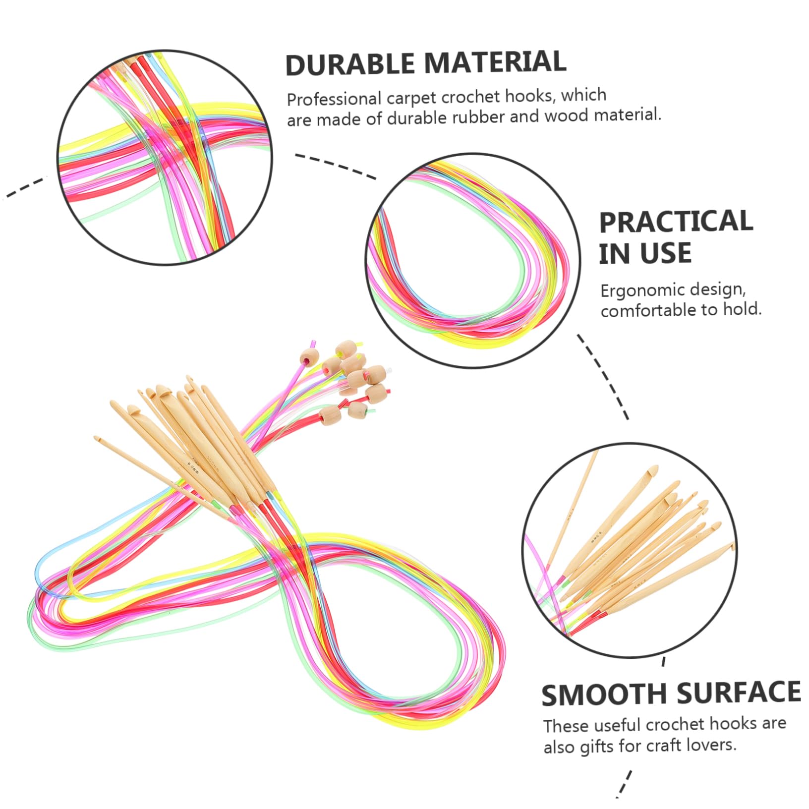 ERINGOGO Carpet Knitting Needles Set 12pcs Long Crochet Hooks Smooth Grip for Rug Making