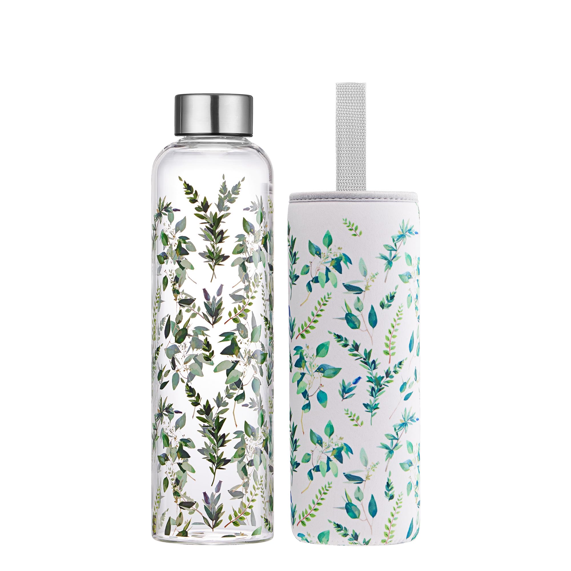Autsel Glass Water Bottle 500ml Artistic Glass Drinking Bottle with Lid Leak Proof Borosilicate Water Bottle with Protection Sleeve, Fine Gifts for Girls and Women โ image 1