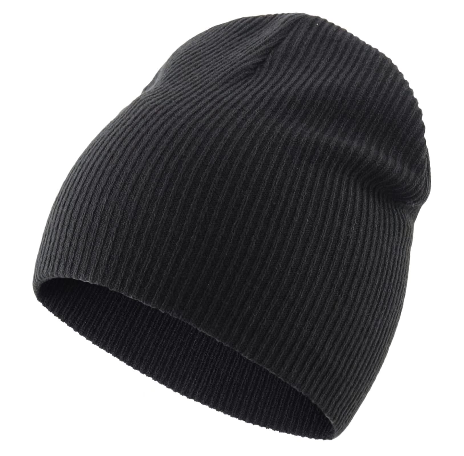 Connectyle Acrylic Boys Girls Daily Rib Knit Kids Hat Thin Winter Slouchy Beanie Cap, Black, Medium