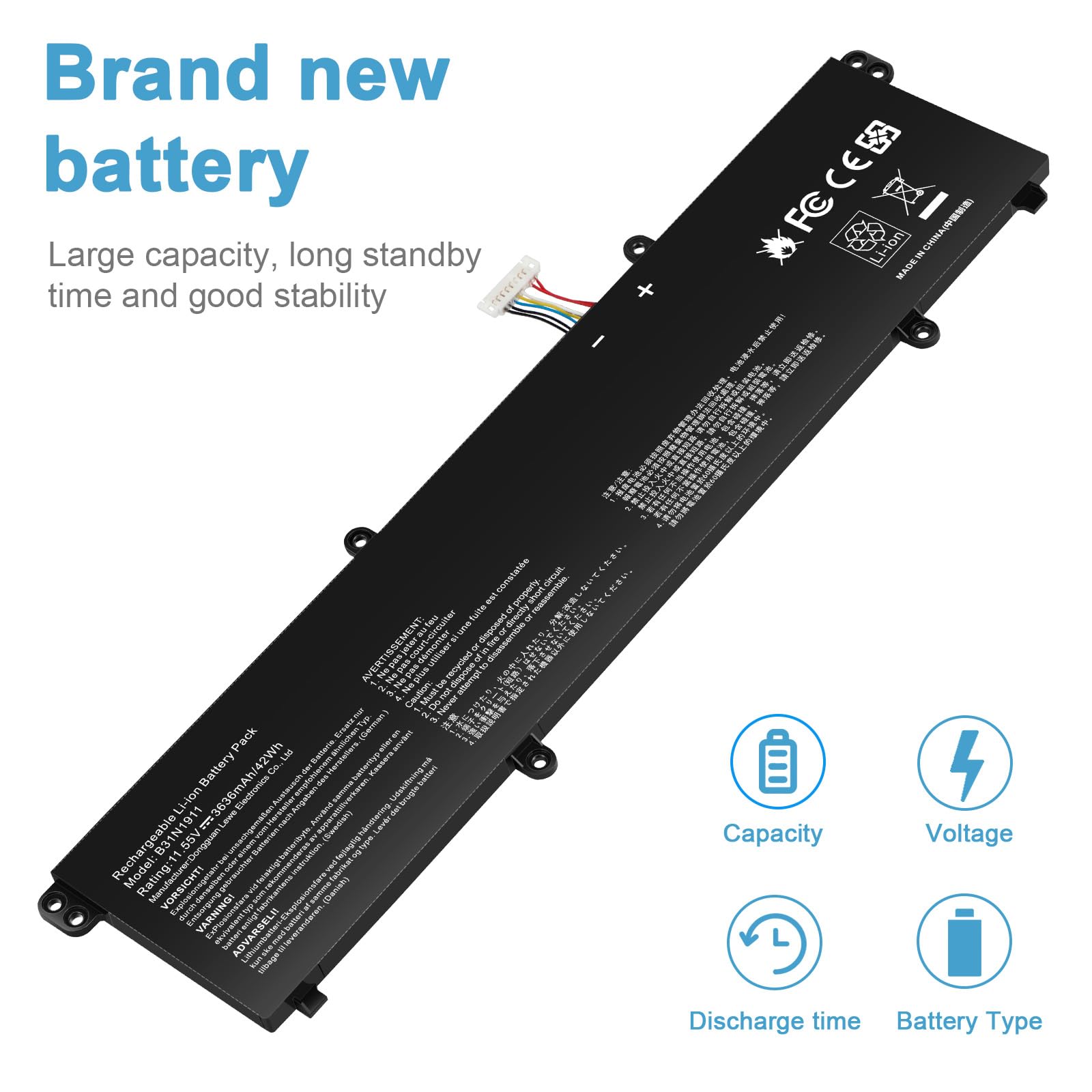 ASUNCELL 11.55V/42Wh B31N1911 Batterie d'ordinateur Portable pour ASUS VivoBook Flip 14 TM420IA, ASUS VivoBook 14 M413, ASUS VivoBook 14 F413, ASUS Notebook X X413FF Series B31N1911 C31N1911