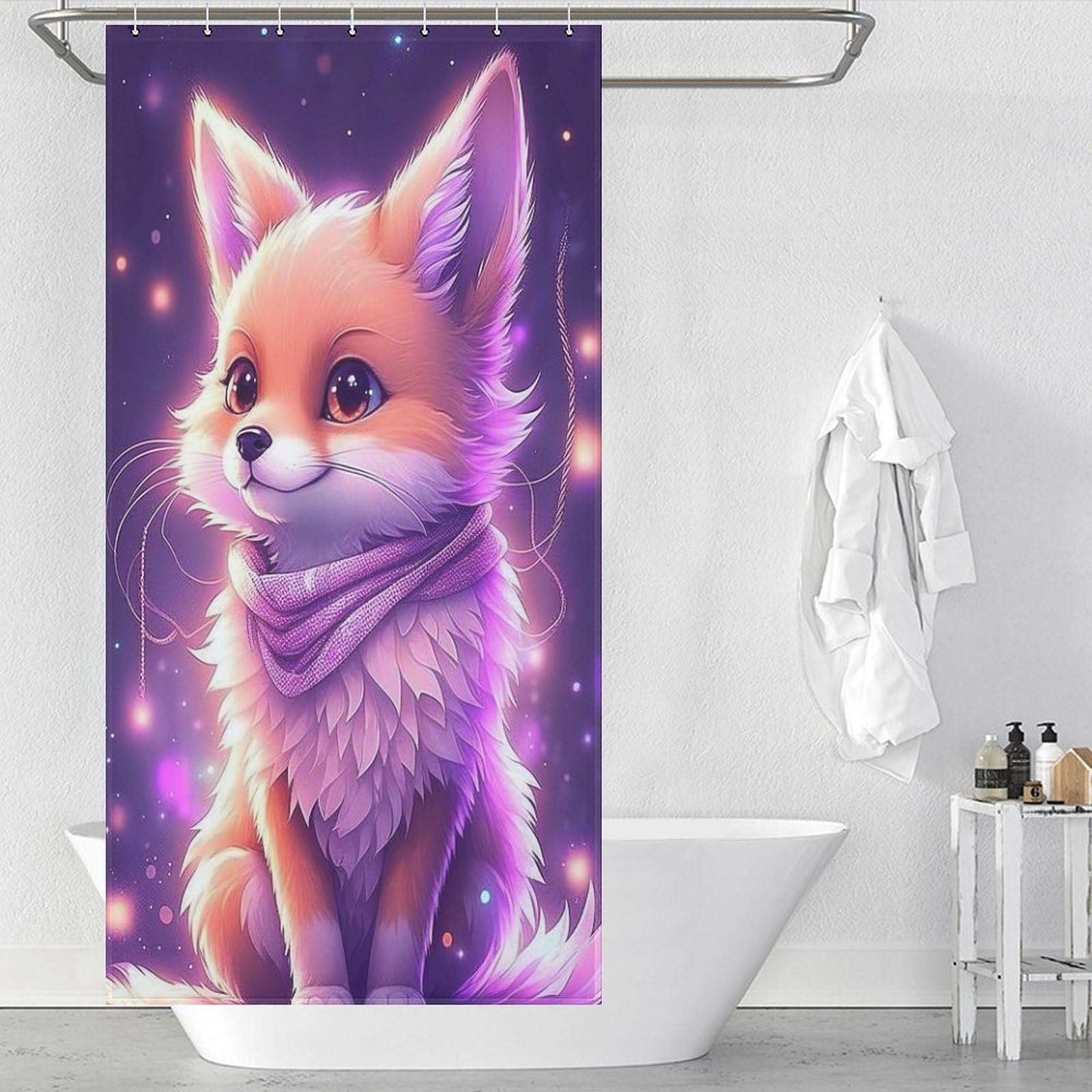 Rideau de douche renard en tissu lavable pour créer une ambiance nature et cocooning