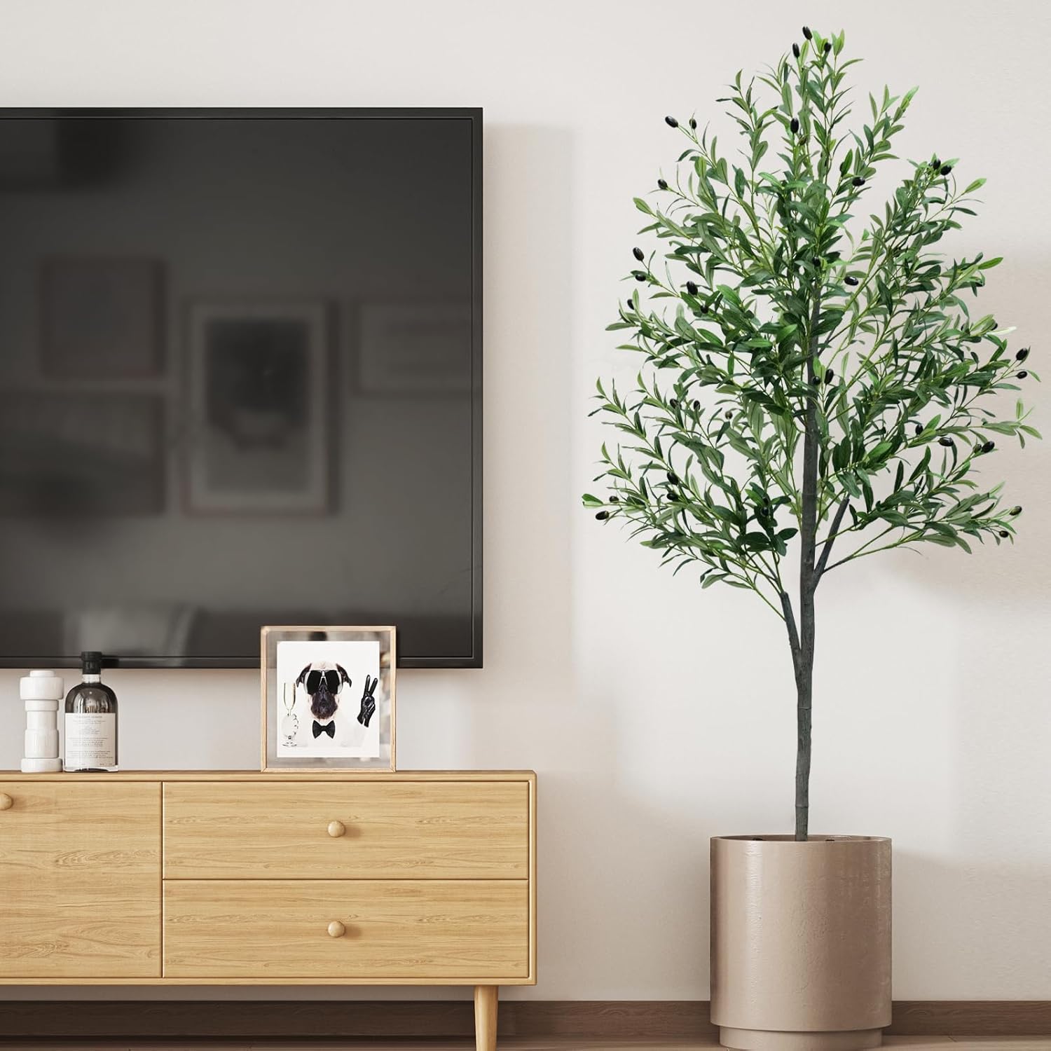 6FT Artificial Olive Tree,Artificial Plants Indoor,Faux Olive Tree Indoor with Natural Wood Trunk and Realistic Leaves and Fruits for Home Office Decor - Image 4