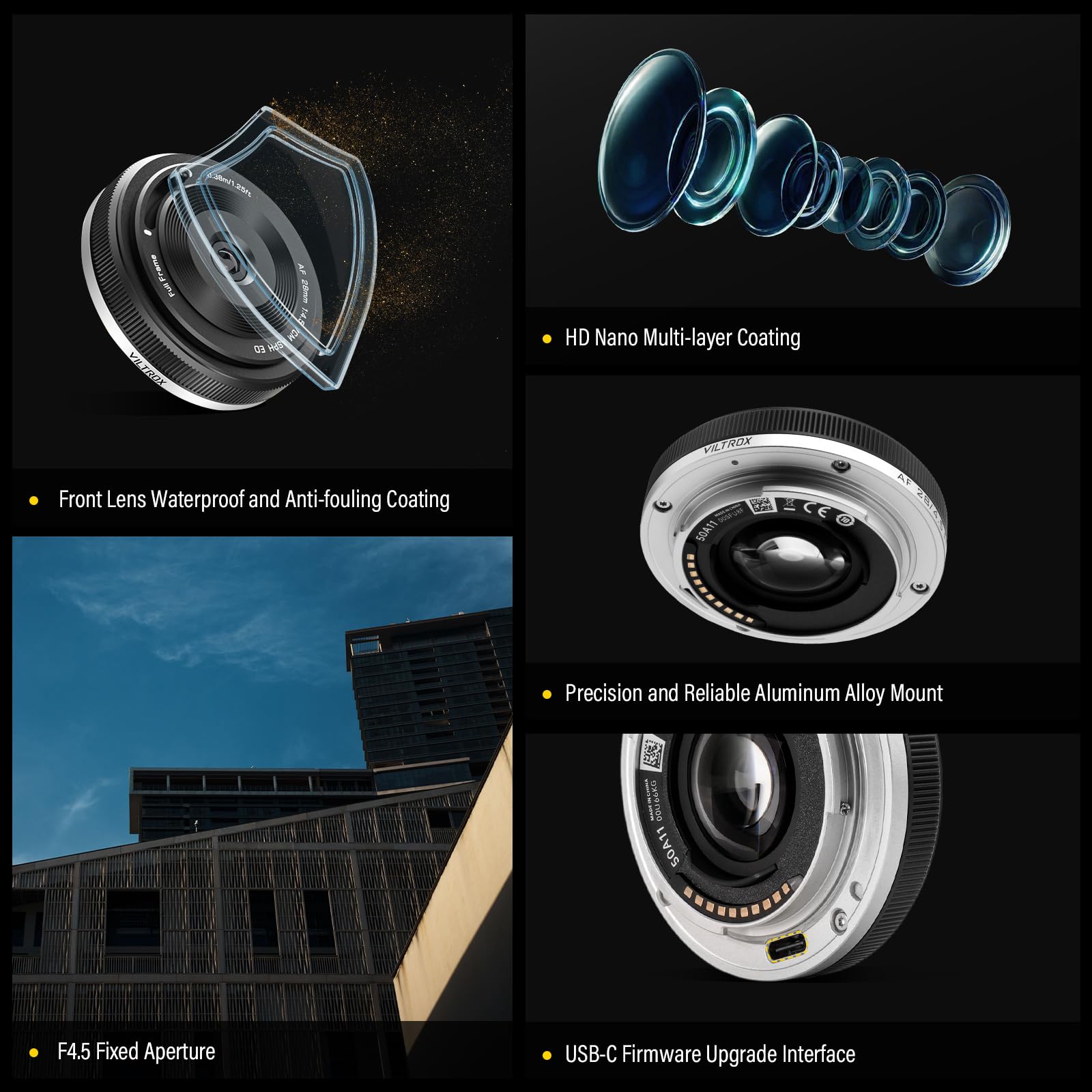 VILTROX 28mm F4.5 Ultrafino Pancake Objetivo E-Mount Auto Focus 28 mm f/4.5 FE Chips-Size Full Frame Gran Angular Lente para Sony a7 a7R a7S a7C a7RII a7SII a7SIII a7III a7RIII a7IV a7RIV a9 a9II
