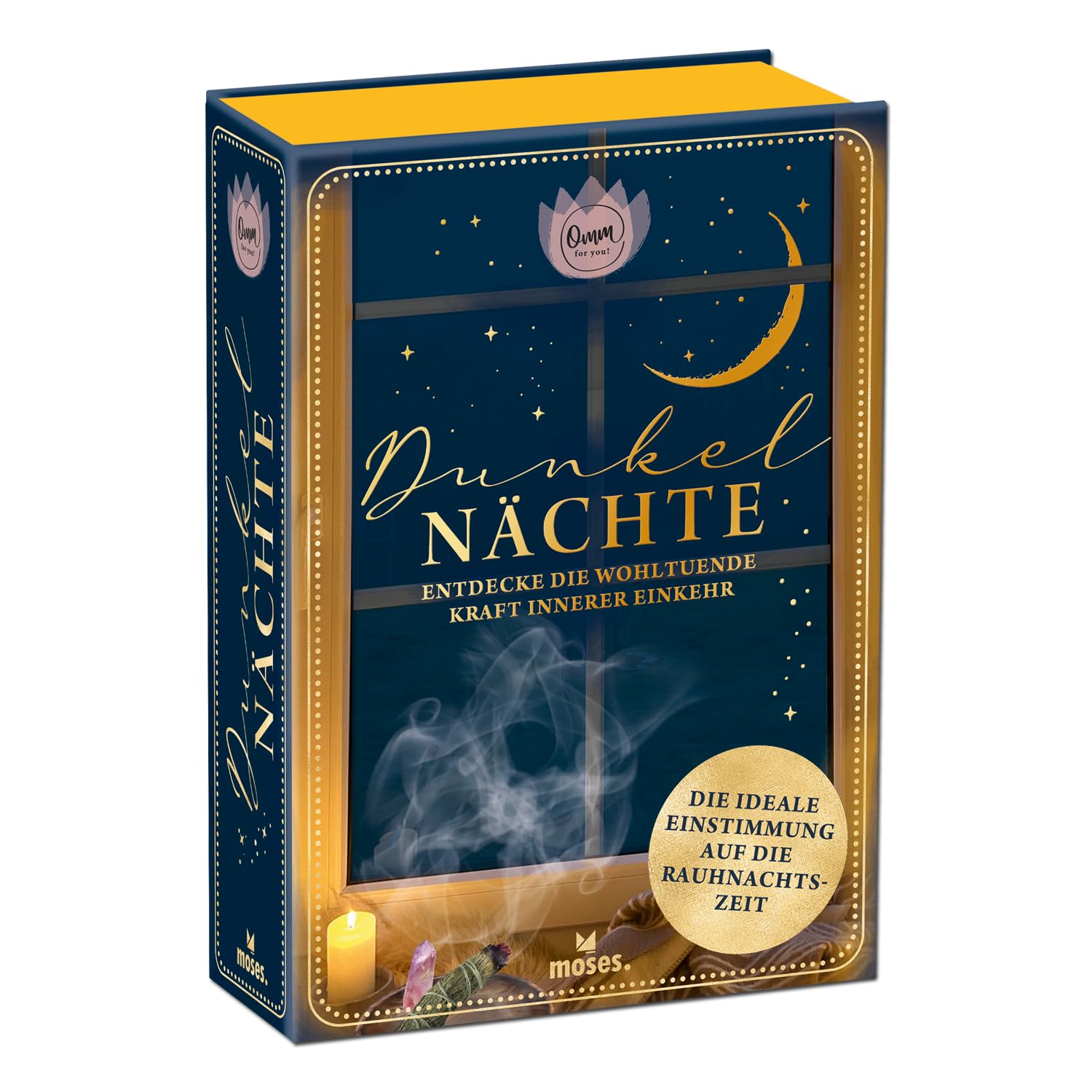 moses. Omm for you Dunkelnächte – Entdecke die wohltuende Kraft innerer Einkehr, 25 Klappkarten und 128-seitiges Notizbuch, für Erwachsene