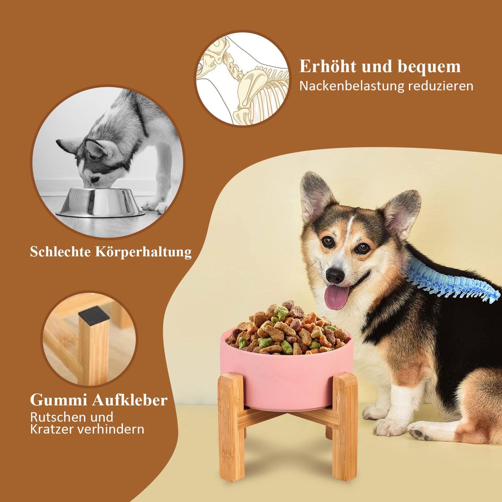 Keramik Erhöhter hundenapf Set futternapf fressnapf Hund Katze wassernapf Napf katzennäpf für Hunde Katzen ständer mit hoch futterstation Napfset