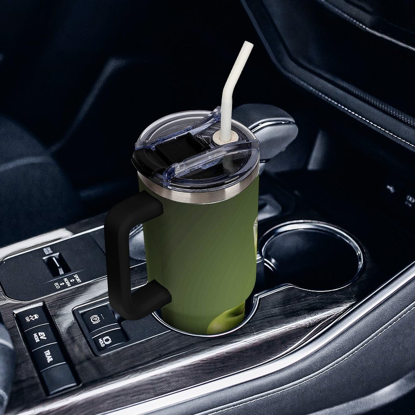 Autobecher aus 304 Edelstahl, 1,2 l, grüner Fruchtsaftbecher mit Strohhalm und auslaufsicherem Deckel, großes Fassungsvermögen, vakuumisolierter Reisebecher für Auto-Becherhalter