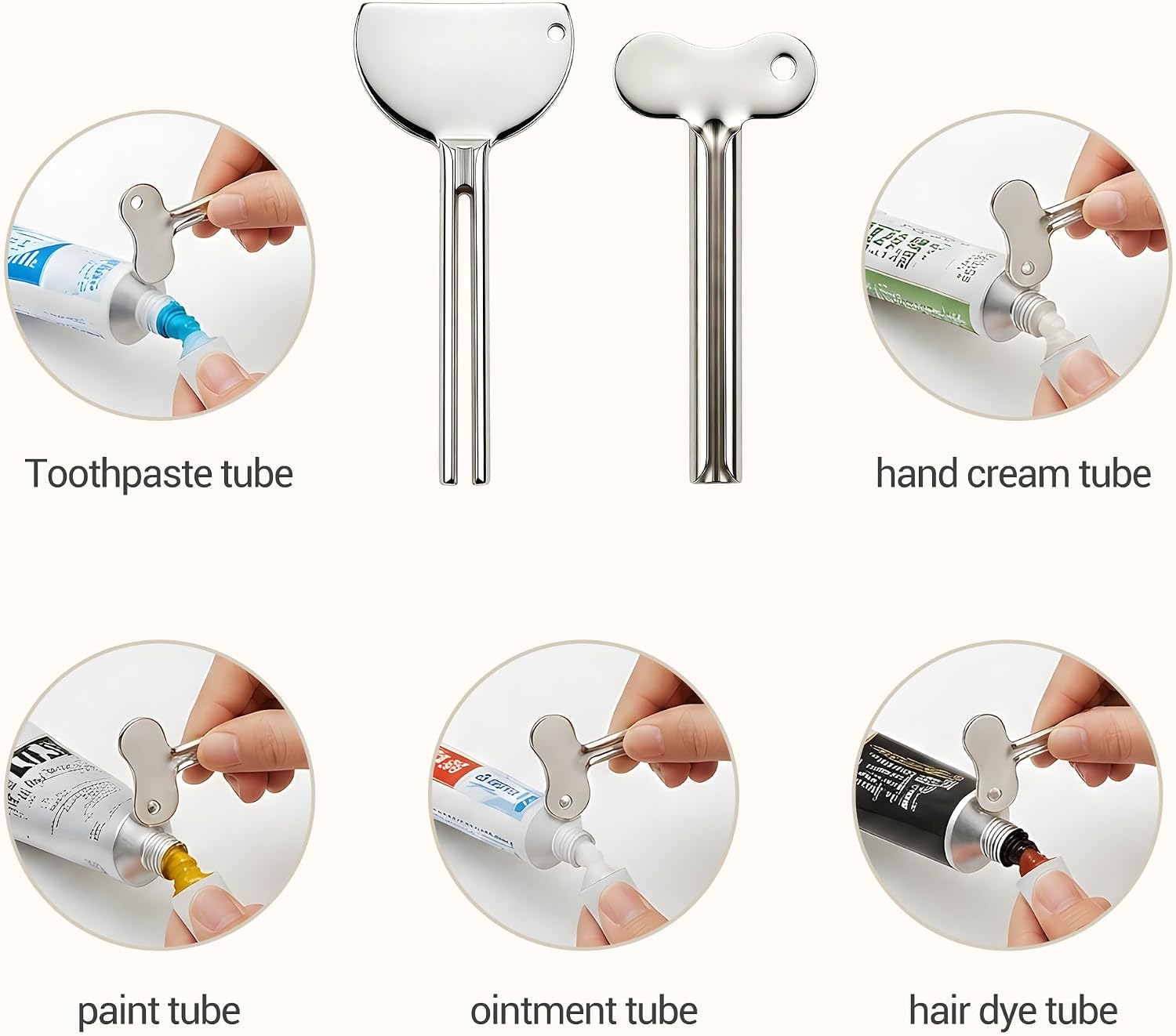 2-in-1 Stainless Steel Toothpaste Squeezer Set, Metal Tube Key & Spatula Scraper, Reusable Tube Wringer Roller Dispenser Tool for Toothpaste, Ointment, Cream, Paint, Cosmetic (2 Pack, Silver)