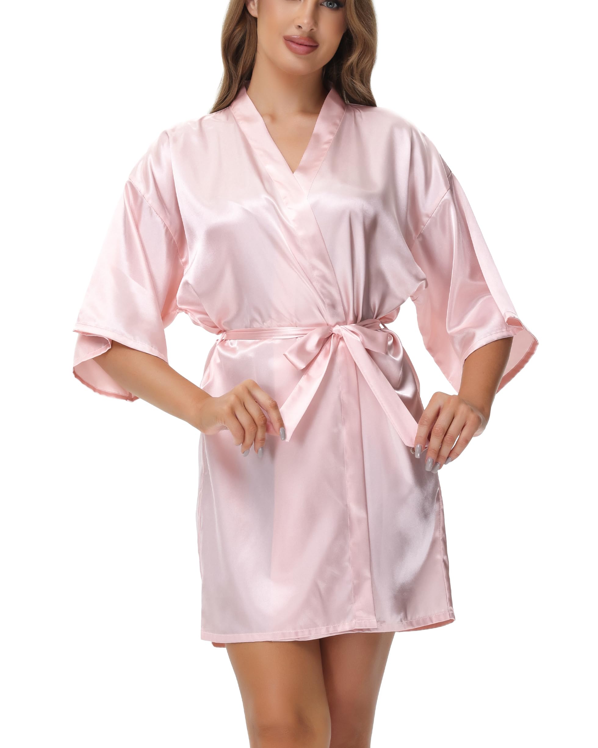 Damski Szlafroki Satynowy Letni Damski Zlafrok Kimono Damski Krótki z Rękawami 3/4 Jedwabny Szlafroczek Kobiety
