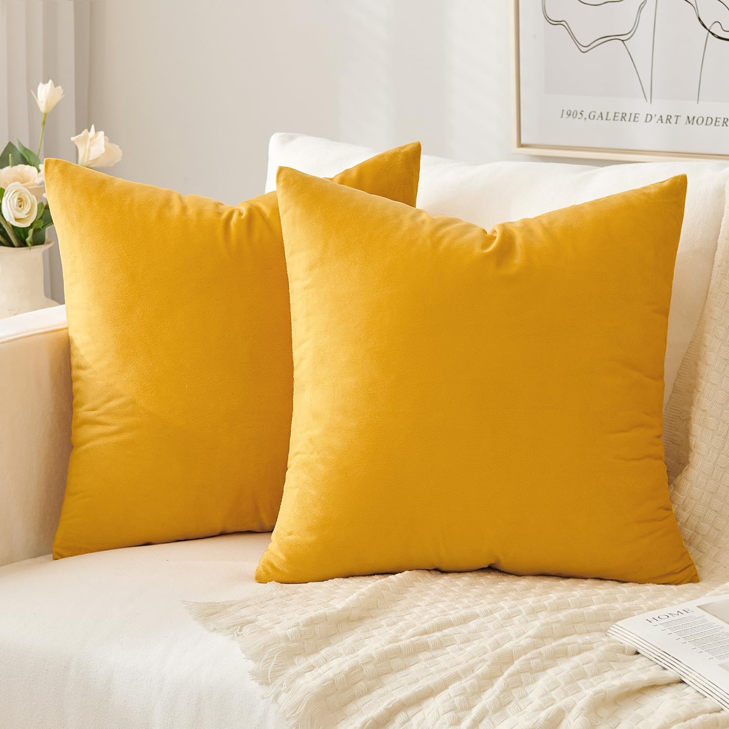 Slozzi 2er Set Samt Kissenbezüge Haushalt Dekokissen Dekorative Kissenhülle Weich Sofakissen für Sofa Schlafzimmer Wohnzimmer