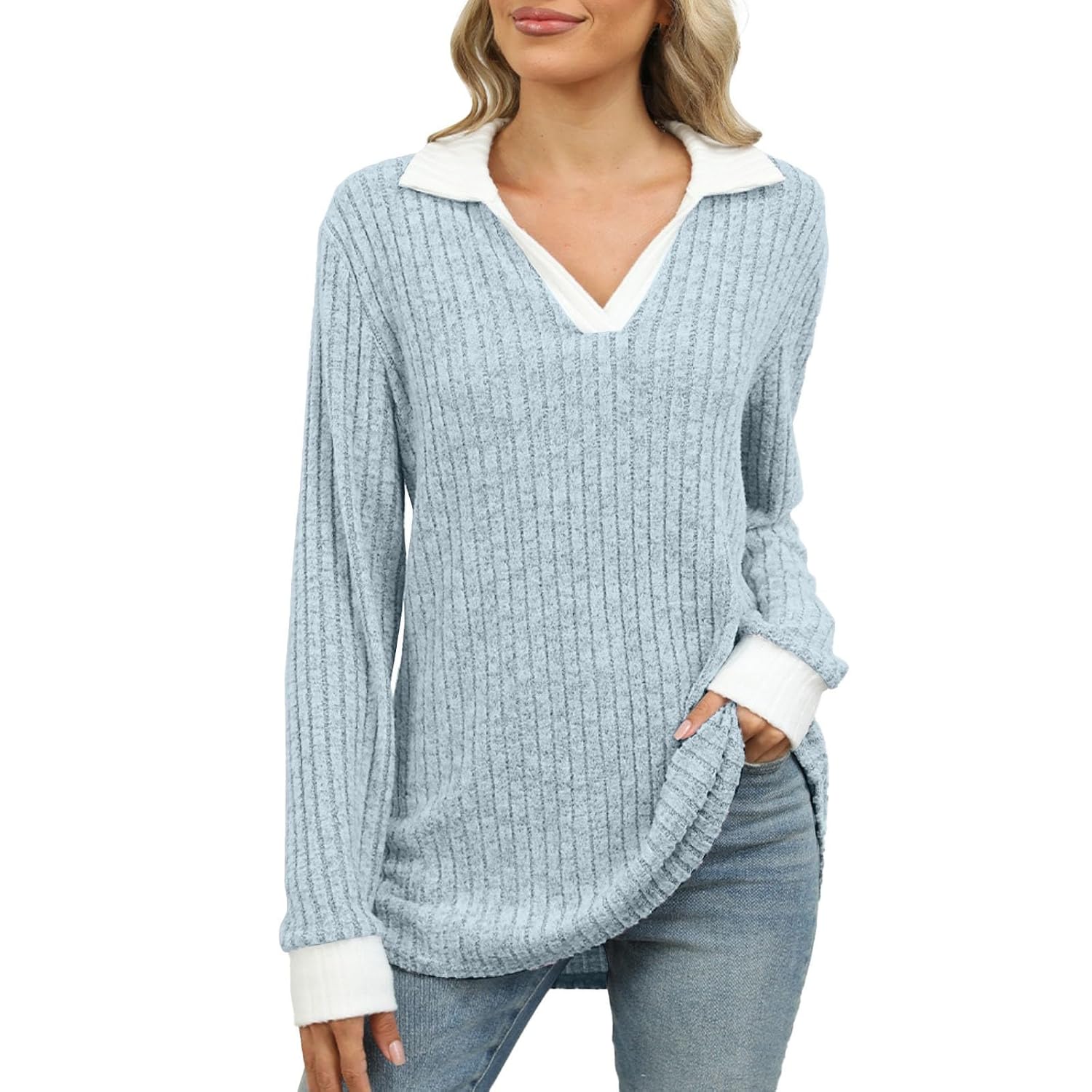 Warm Sweaters for Women Lapel Soft Knit Pullover Sweater Casual Loose Fit Long Sleeve 2025 Fall Winter Clothing
