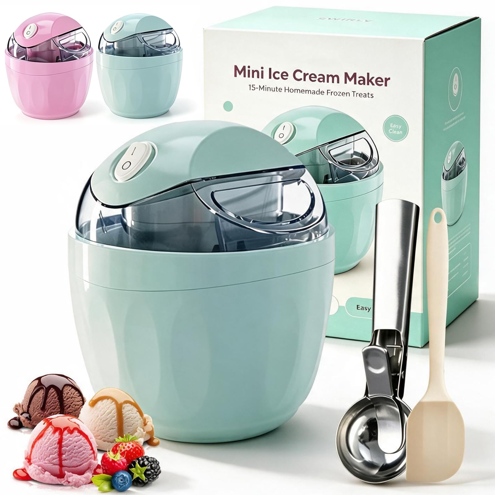 4,184 Sorbetière individuelle « Swirl Cup » – Machine électrique rapide (15 min) pour glaces et yaourts glacés maison – Utilisation facile en une touche – Format compact (Green)