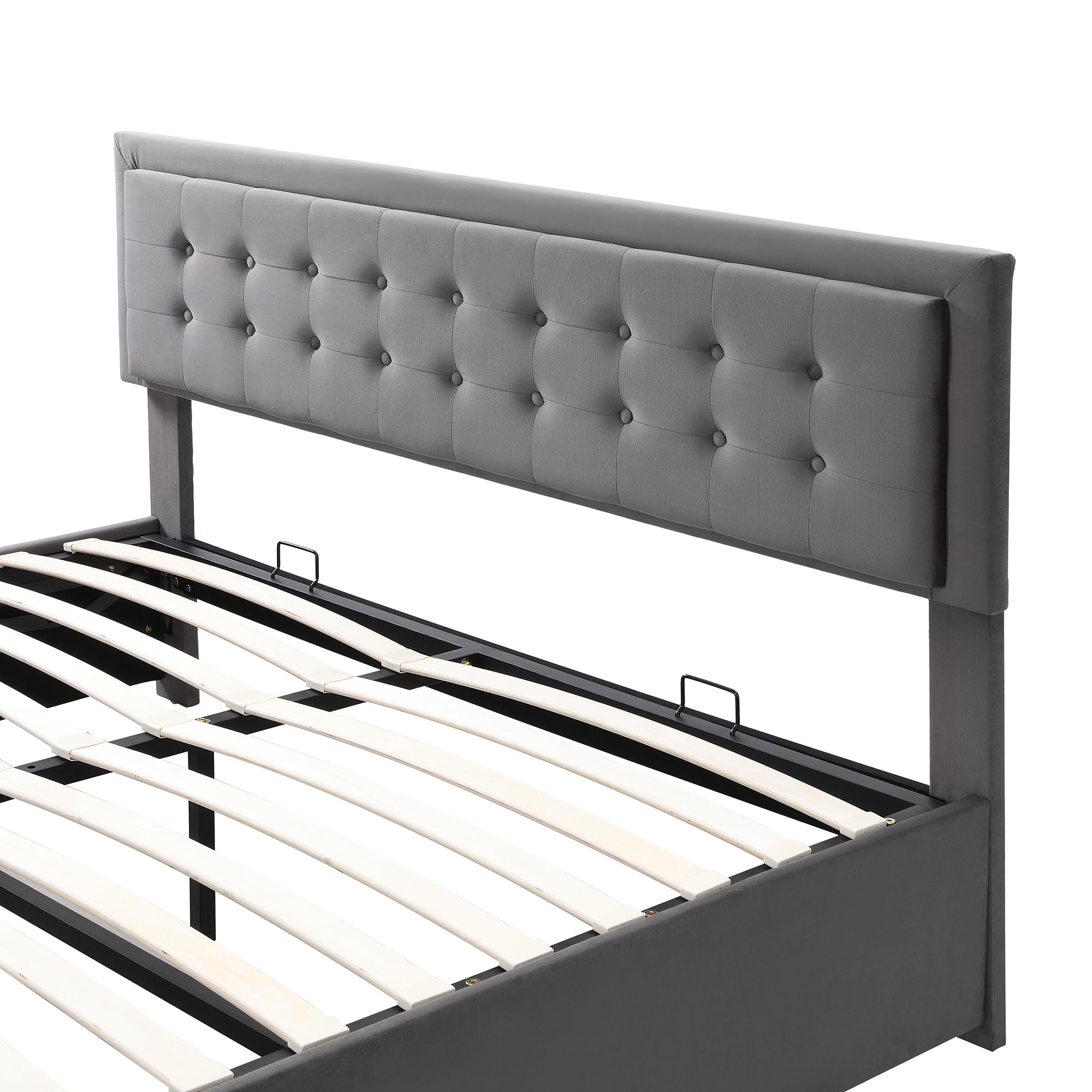 Letto imbottito idraulico con testiera regolabile in altezza cassetti bed matrimoniale per adulti letti contenitore box rete a doghe in legno beds per ospiti senza materasso grigio 160x200 cm