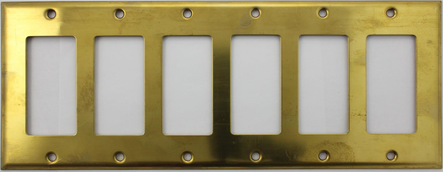 Raw Unfinished Brass 6 Gang GFI/Rocker Opening Wall Plate