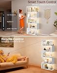 6 Bibliothèque géométrique en forme de S avec LED Lumière, toucher & Télécommande, grand plateau d'affichage autonome, armoire de rangement industrielle pour salon, chambre, bureau(blanc)