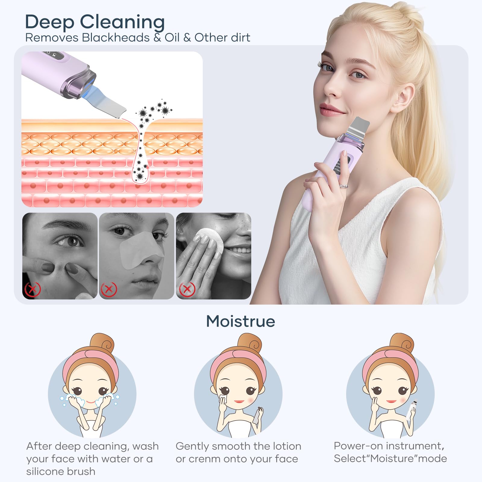 Espátula de limpieza facial para la piel con 4 modos, pantalla LCD, IPX7 impermeable para eliminación de puntos negros y limpieza profunda de poros