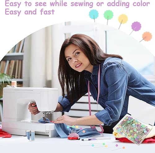 Miniatura 4 de 200 alfileres rectos para coser con cabezas de flores de colores, alfileres de cabeza recta, alfileres de cabeza plana, nociones de costura para