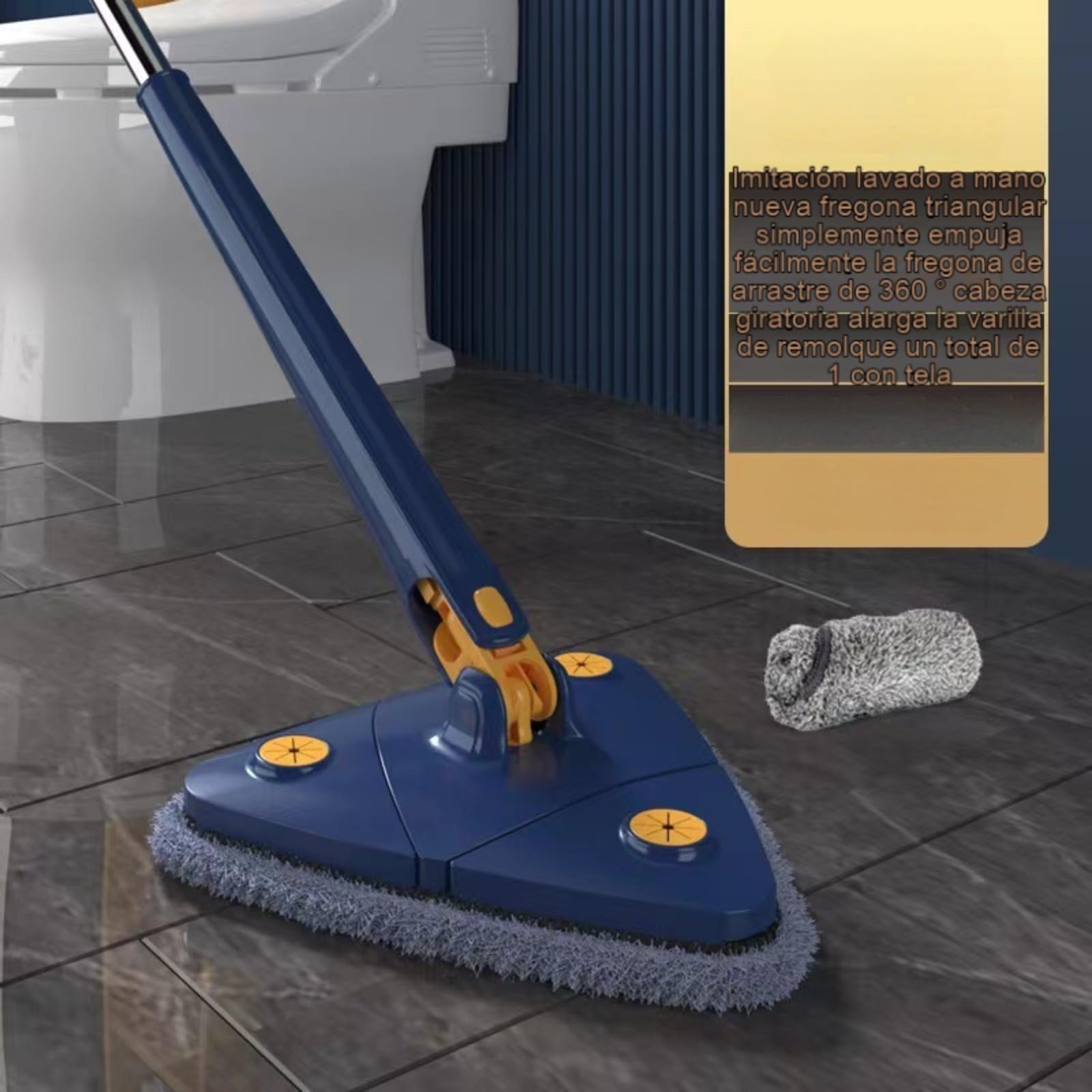Mopa triangular giratoria de 360º para suelos, azulejos y paredes, fregona autoescurridora con 6 manuales de repuesto y 50 puntas para una limpieza eficiente