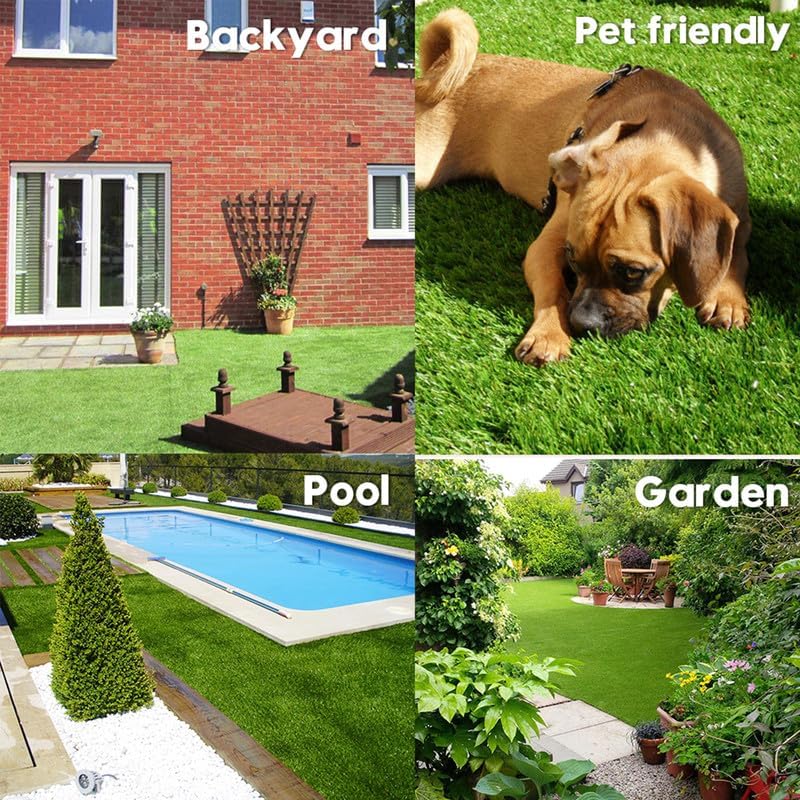 Miniatura 6 de Alfombra de césped artificial realista para interiores y exteriores, alfombra de césped sintético de 1.38 pulgadas de altura, 5 x 10 pies con