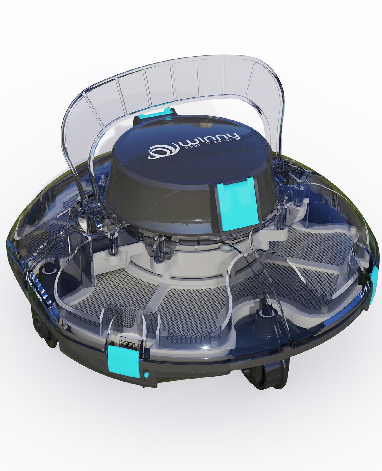 WINNY POOL CLEANER Winny 200 Limpiafondos Piscina, Inalámbrico Robot Limpiafondos Piscina, 75Min Autonomía, Piscinas Desmontables 60m², Doble Filtración,Estacionamiento Auto(Negro-Azul Marino)