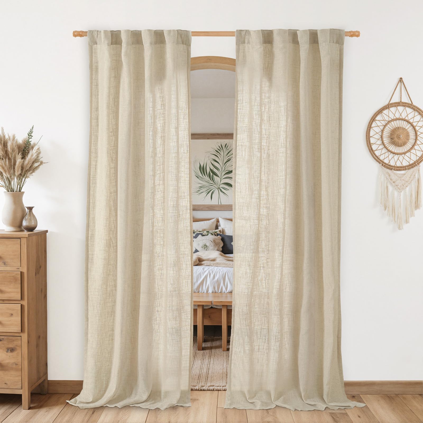 LAMIT Natural Linen Curtains for Living Room, 80 inch Length Light Filtering Semi Sheer Drapes Back Tab and Rod Pocket Farmhouse Panels for Bedroom, 2 Panels, Linen, 34 x 80 Inch โ image 1
