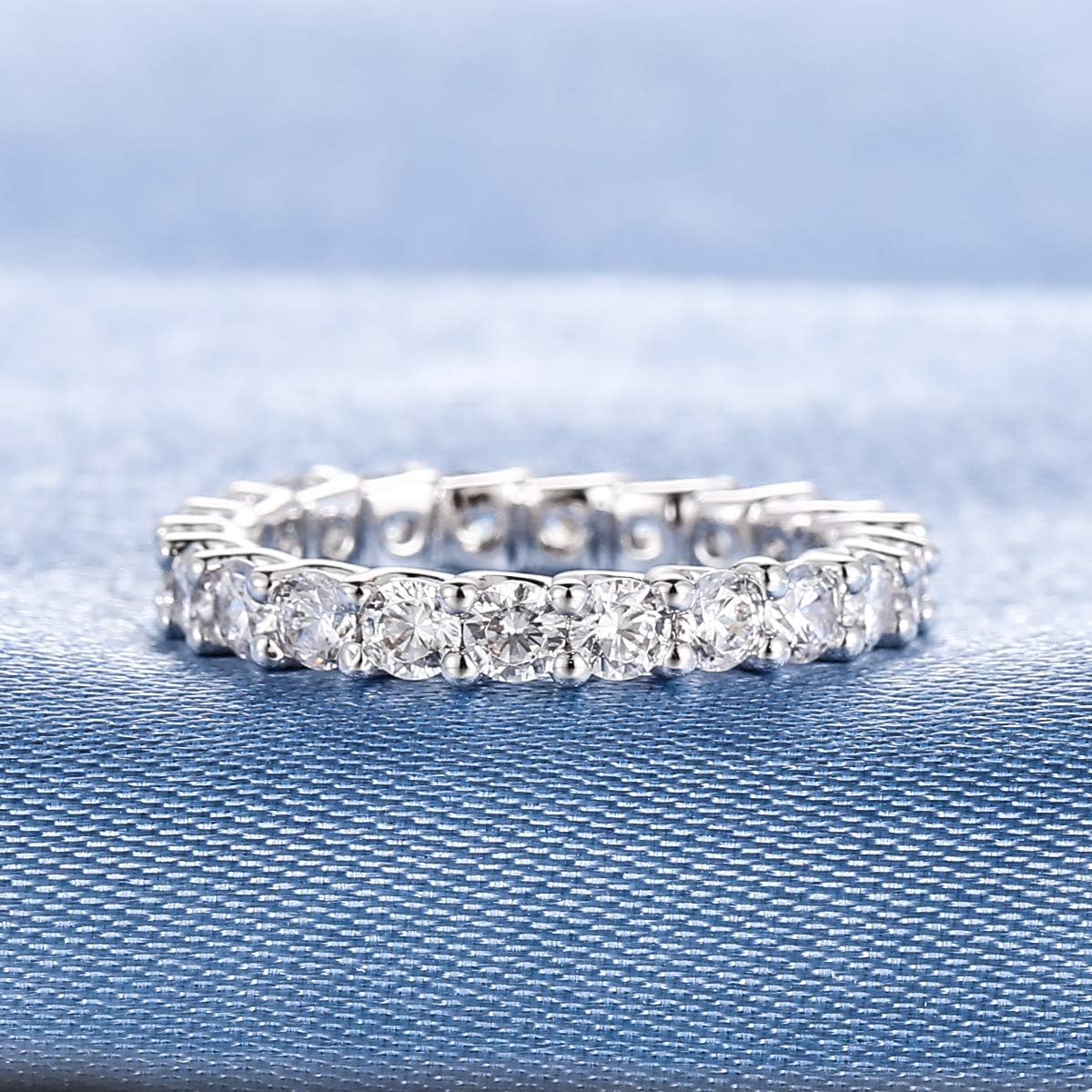 Gemsme 18K White Gold Plated Cubic Zirconia Rings 3.0mm Eternity Bands Stackable Rings for Women - Image 3