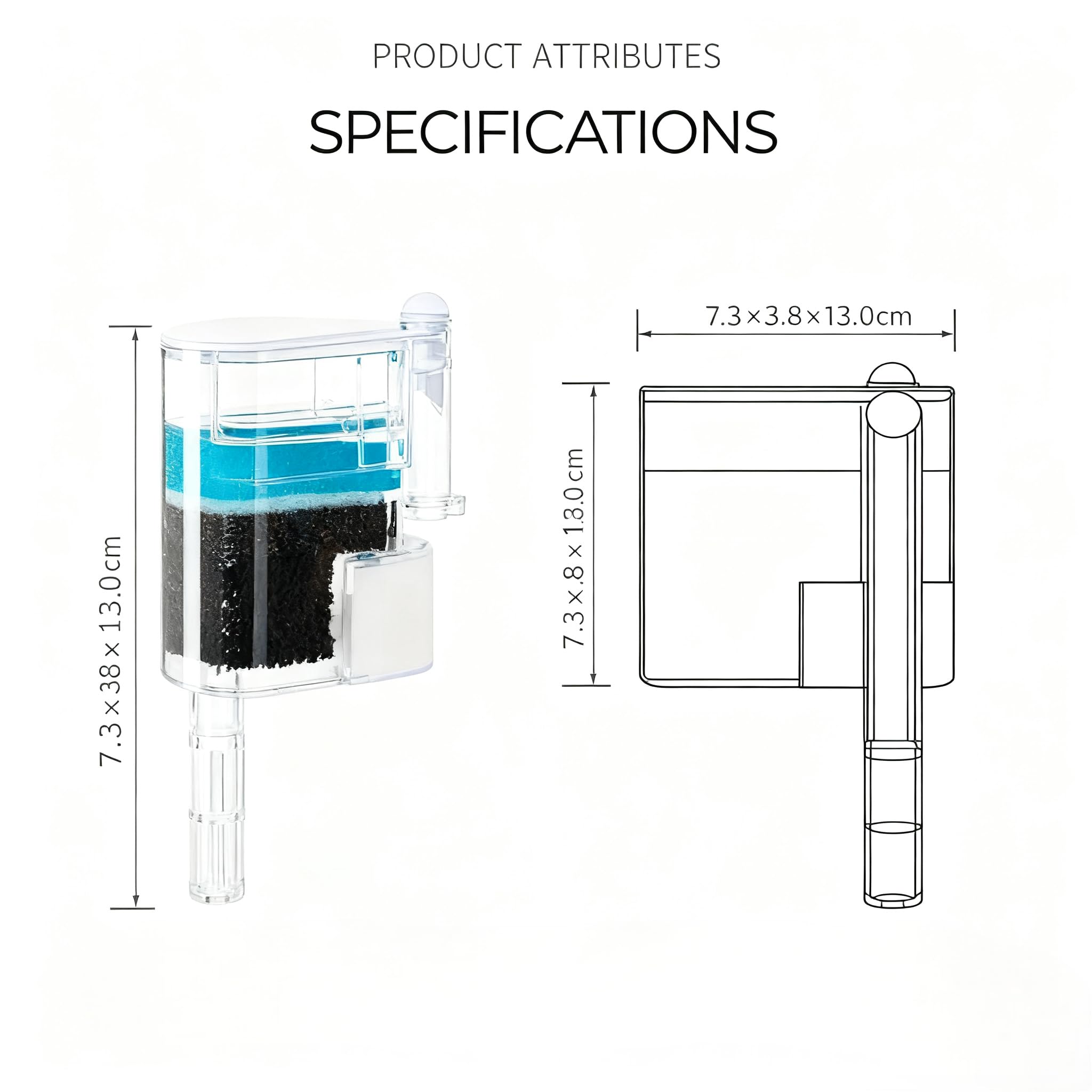 Mini filtro de cascada, filtro de acuario de 3 etapas con flujo ajustable, ultra silencioso, filtro de alimentación sumergible de 2,5 W con protector antisucción para peceras de 12 a 35 cm