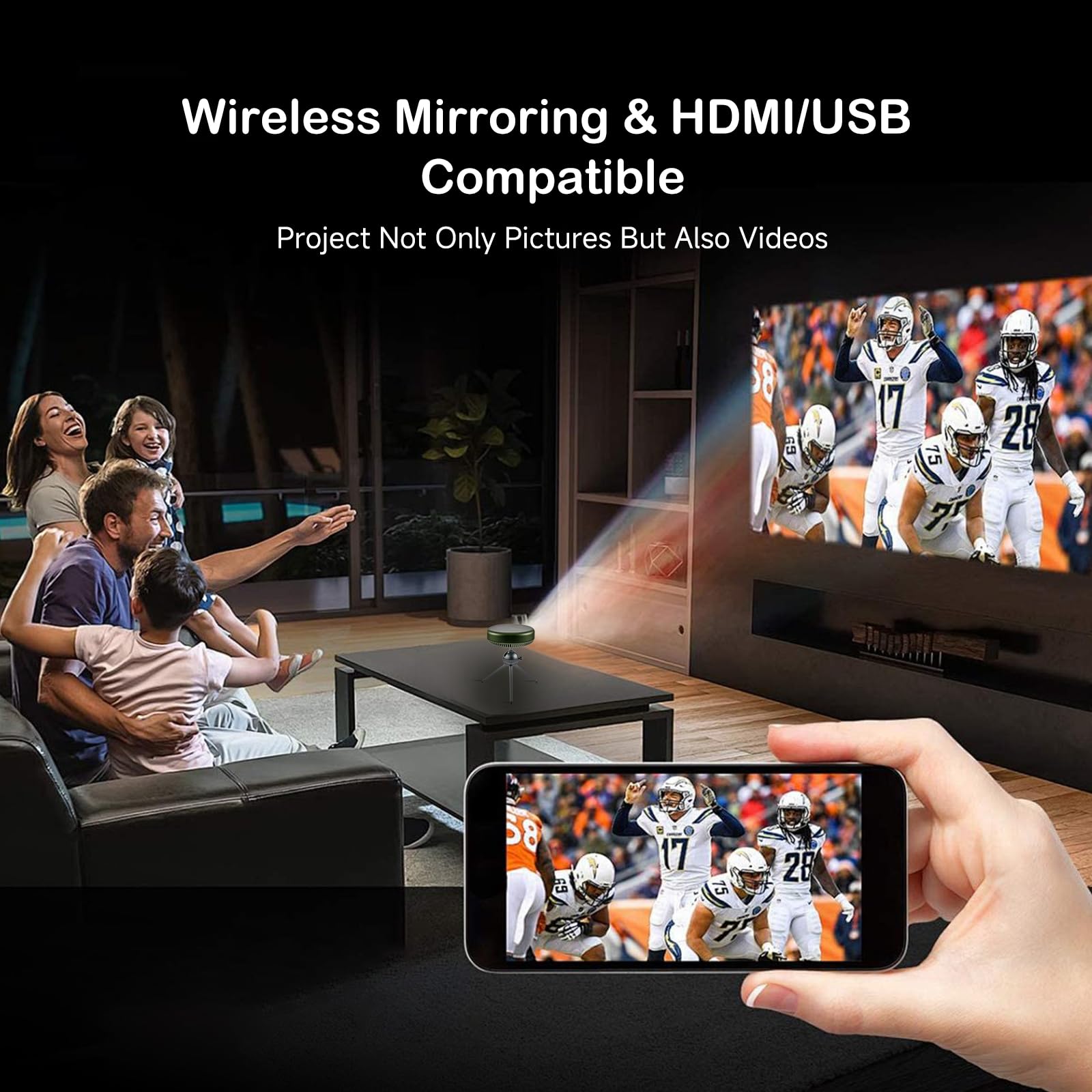 Mini proiettore, proiettore tascabile portatile con supporto regolabile, proiettore DLP per biscotti, WiFi e Bluetooth, supporto 1080P, batteria ricaricabile e sistema Android per esterni/home theater