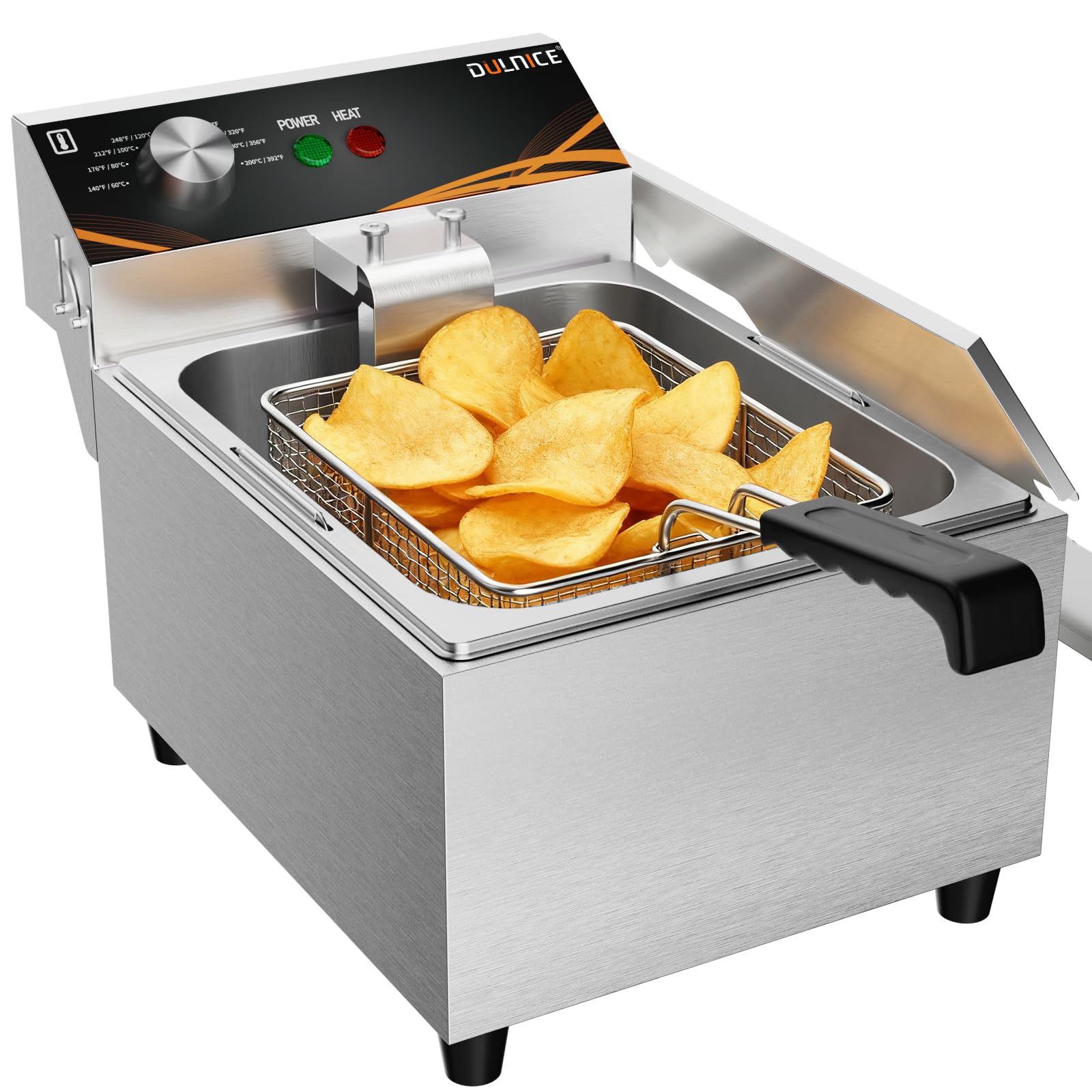 Friggitrice 3000w Friggitrice Elettrica ad Olio Professionale in Acciaio Inox, Friggitrice Olio, 6 L Grande Capacità con Cestello e Coperchio per Ristoranti Rapidi, Patatine Fritte