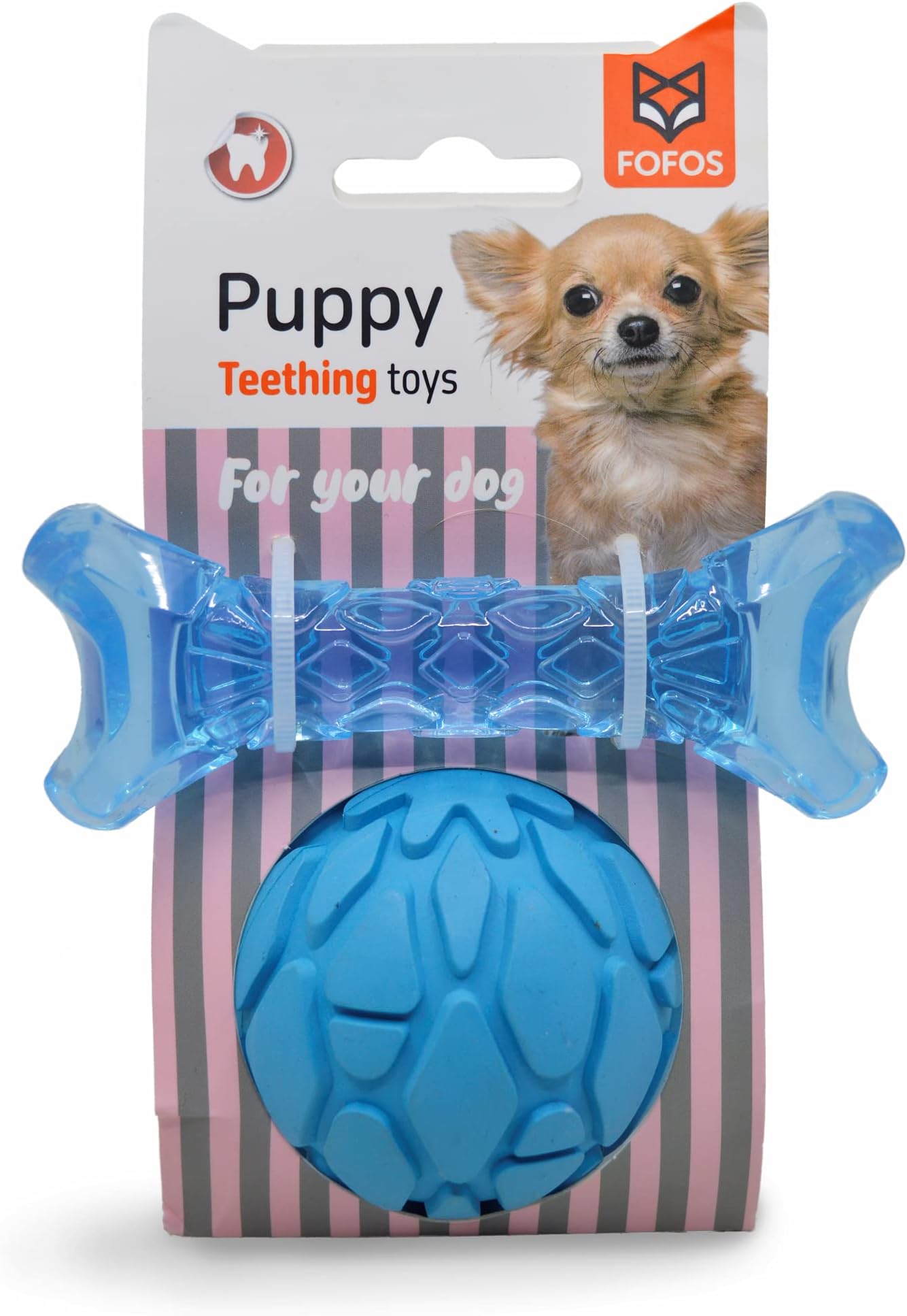 BarkButler x FOFOS Milk Bone & Ball Puppy Teething Toys Set - Puppy Toy Natural Rubber, Squeaky Toys for Dogs, Dog Toys for Medium Dogs (5-20kgs) - Blue